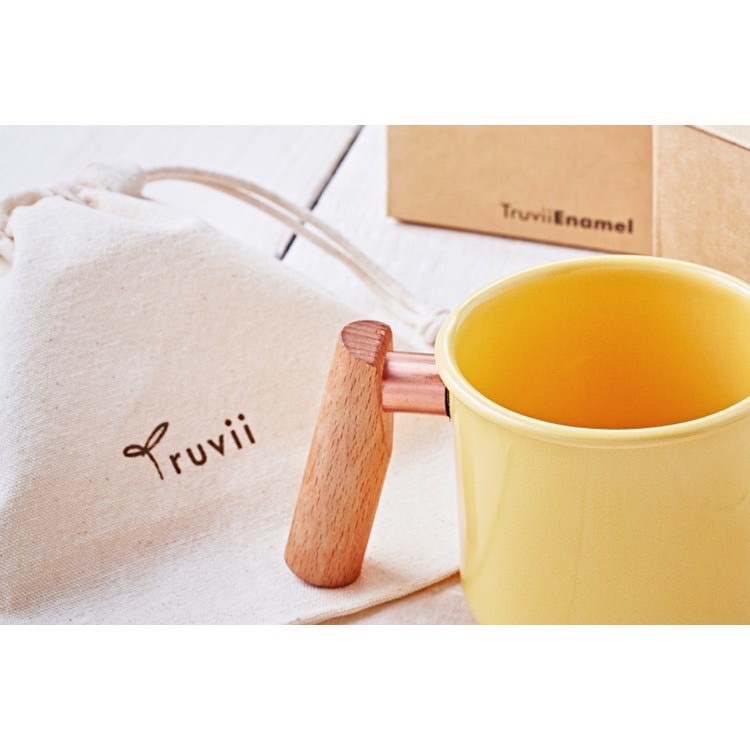 Truvii  趣味 棉袋 客製木柄杯 白鐵杯 木柄琺瑯杯 束口袋 米白  棉布收納袋