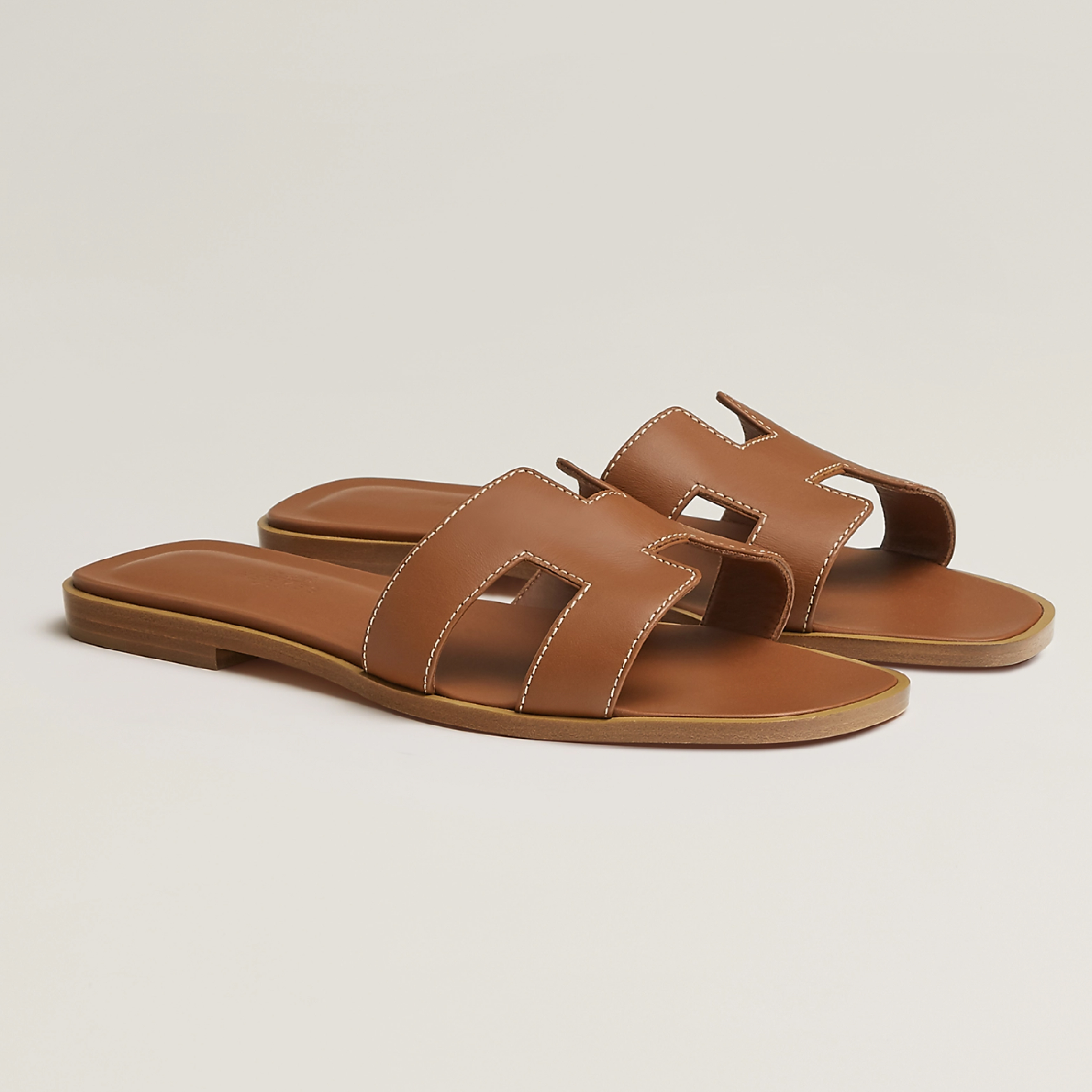 全新HERMES拖鞋 38.5碼 金棕色平底牛皮Oran sandal #BRAND NEW #香榭站正品