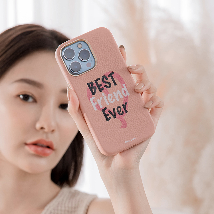 粉刷愛心 蜜荔殼 蜜荔粉皮革殼 - (訂製名字) iPhone客製化手機殼