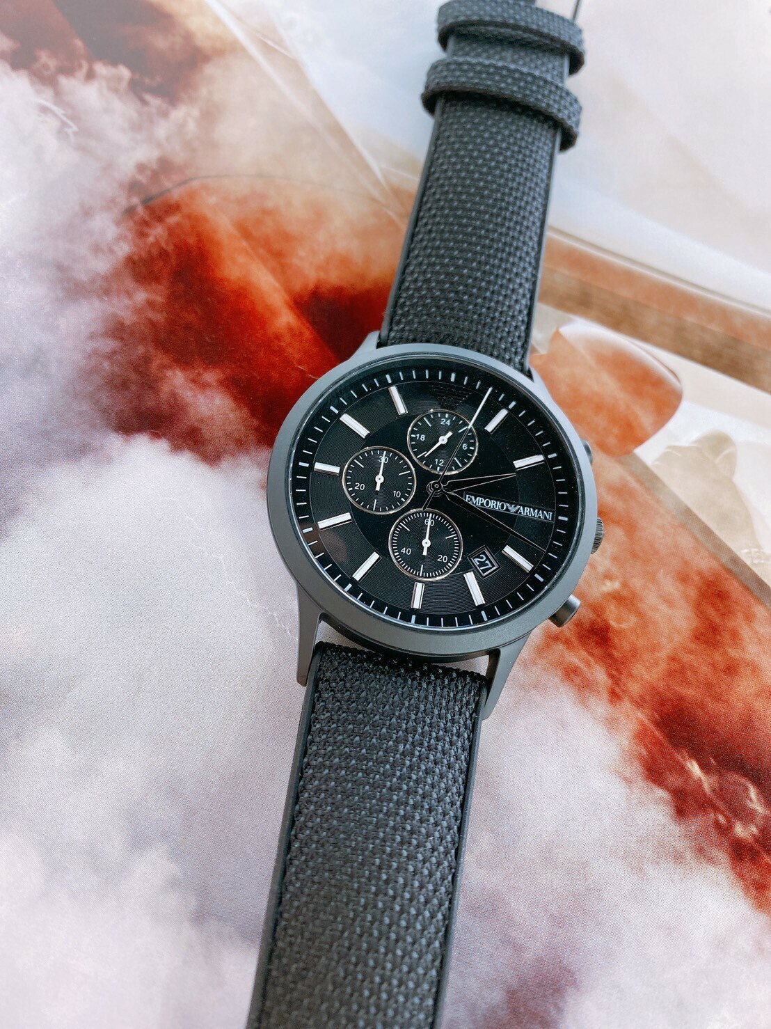 【EMPORIO ARMANI】全黑經典三眼男錶 AR11457 43mm  現代鐘錶