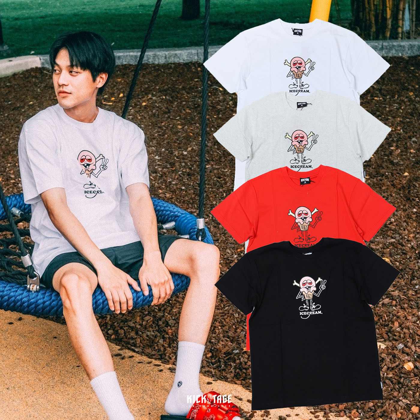 **特價商品售出不退換**男女款 ICE CREAM PEACE T-SHIRT 四色 骷髏 惡搞塗鴉 短T【421-1204-BK】