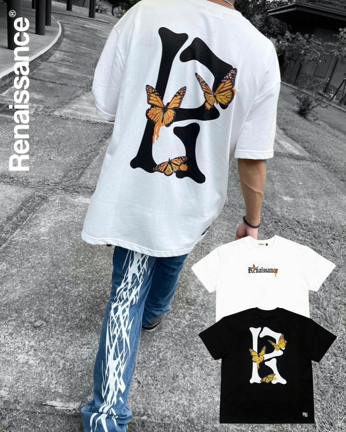 RENAISSANCE 爆款 蝴蝶 骨骼 骷髏 歌德字體 Logo 短袖 T