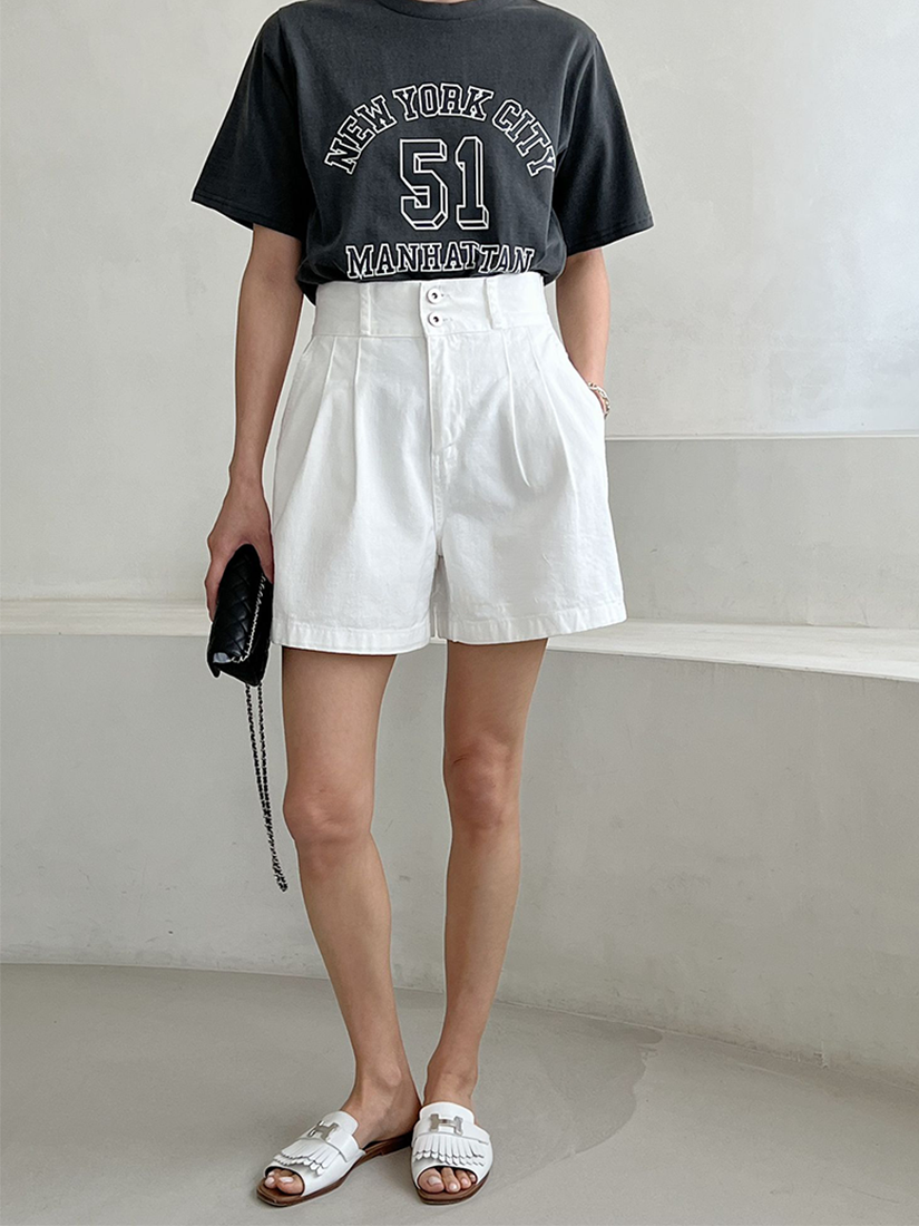 [現貨] 顯瘦雙釦高腰短褲 [ 粉色 / S ]