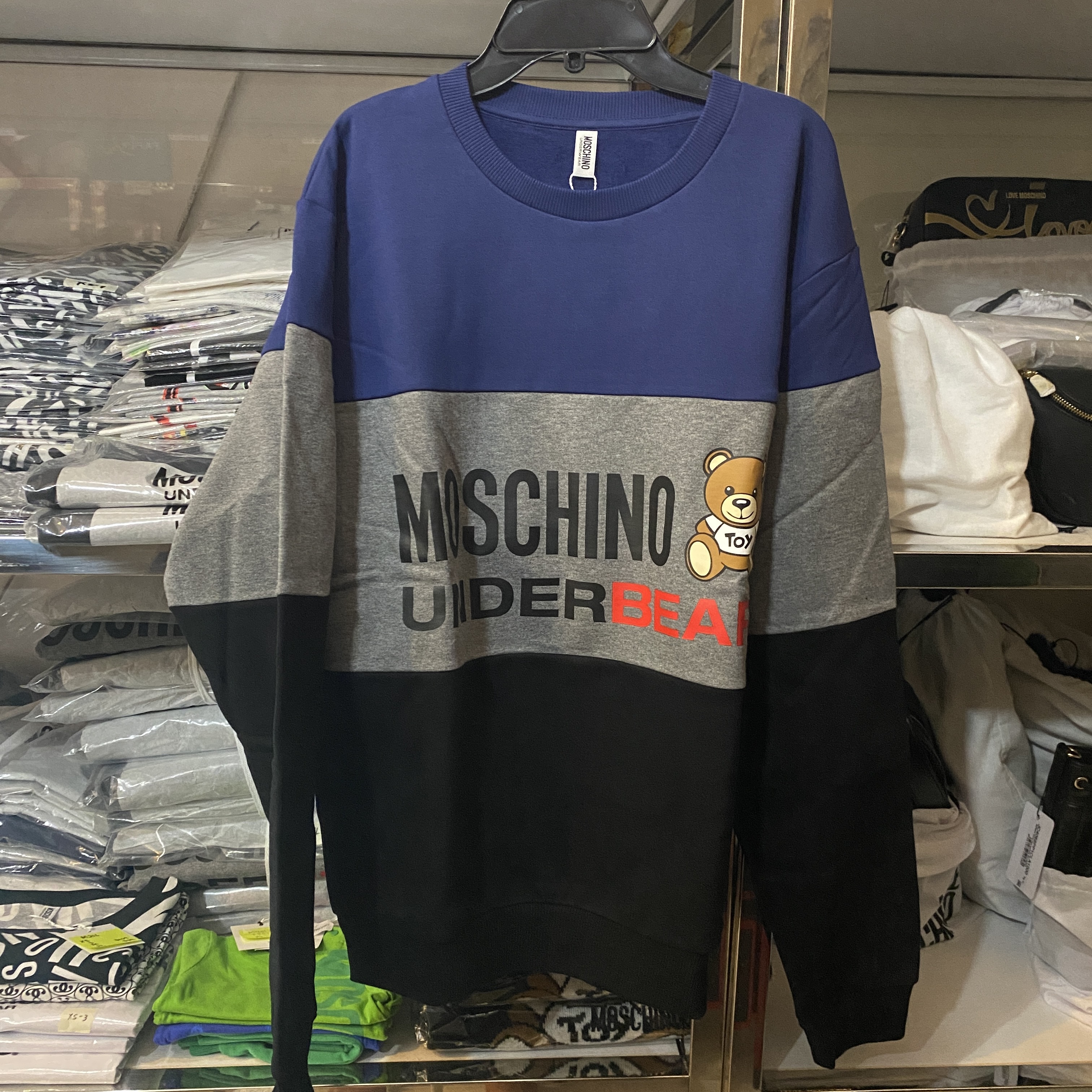 [S] MOSCHINO BEAR PULLOVER, NAVY,GREY/BLACK, 1T170981261290 (SM74)