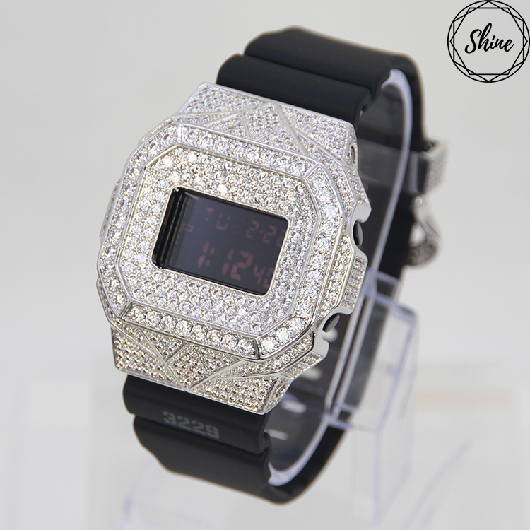 客製 DW-5600MS-1 銀色方塊鑲石金屬錶殼全套