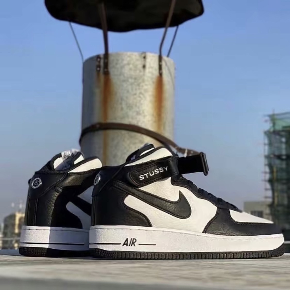 Stussy NikeAirForce1MidBlackandLightBone - スニーカー