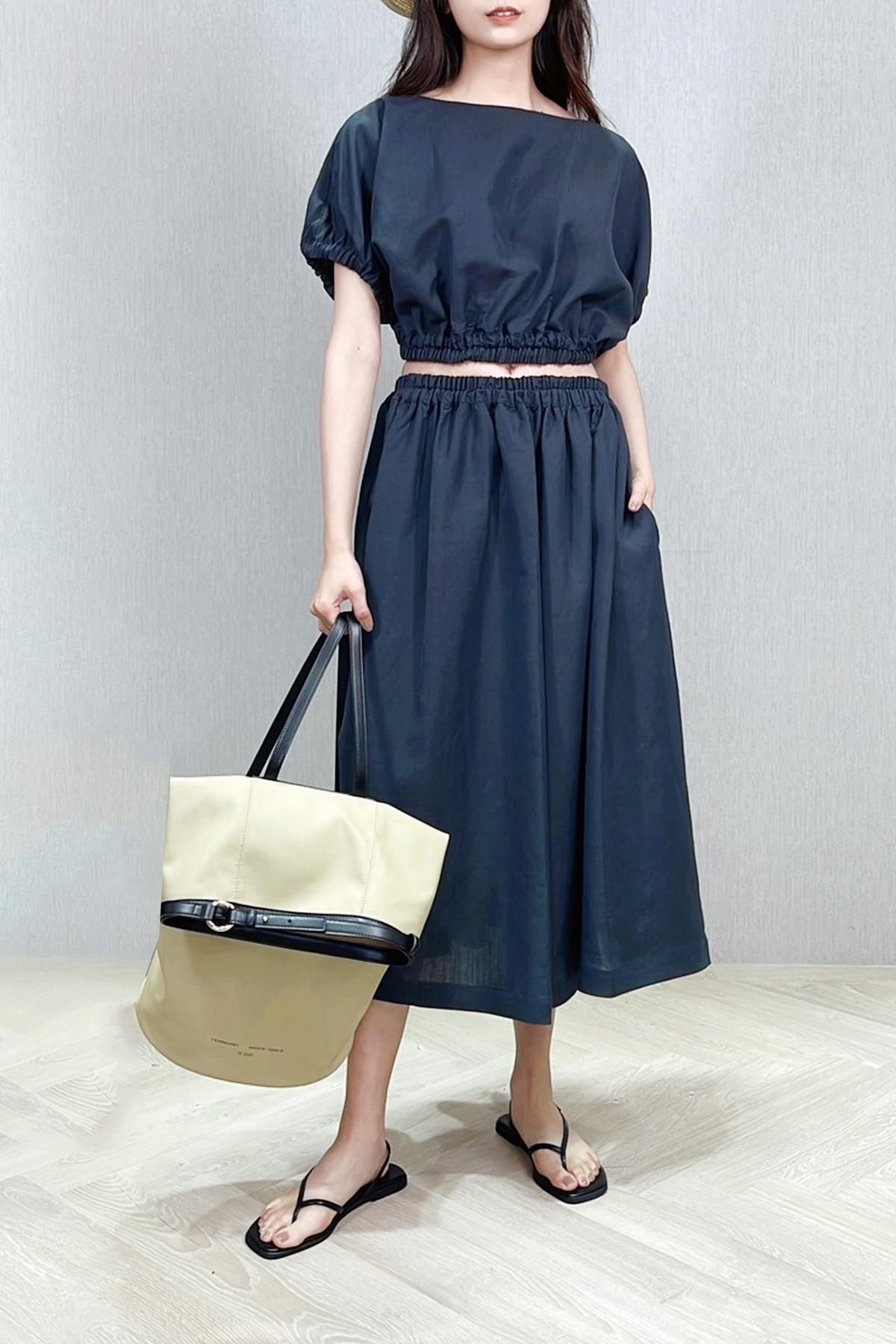 LIVIANA CONTI  亞麻鬆緊長裙(深灰)