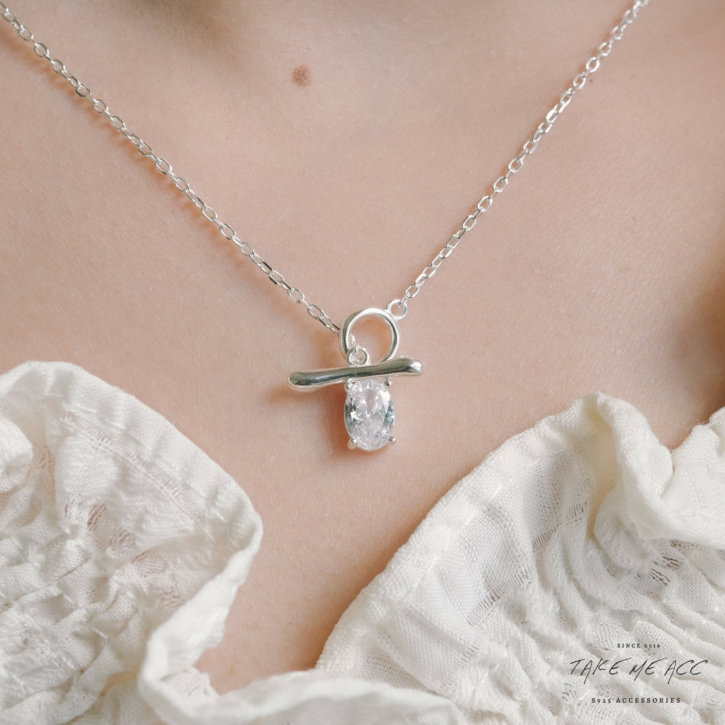 T字扣方鑽｜純銀項鍊