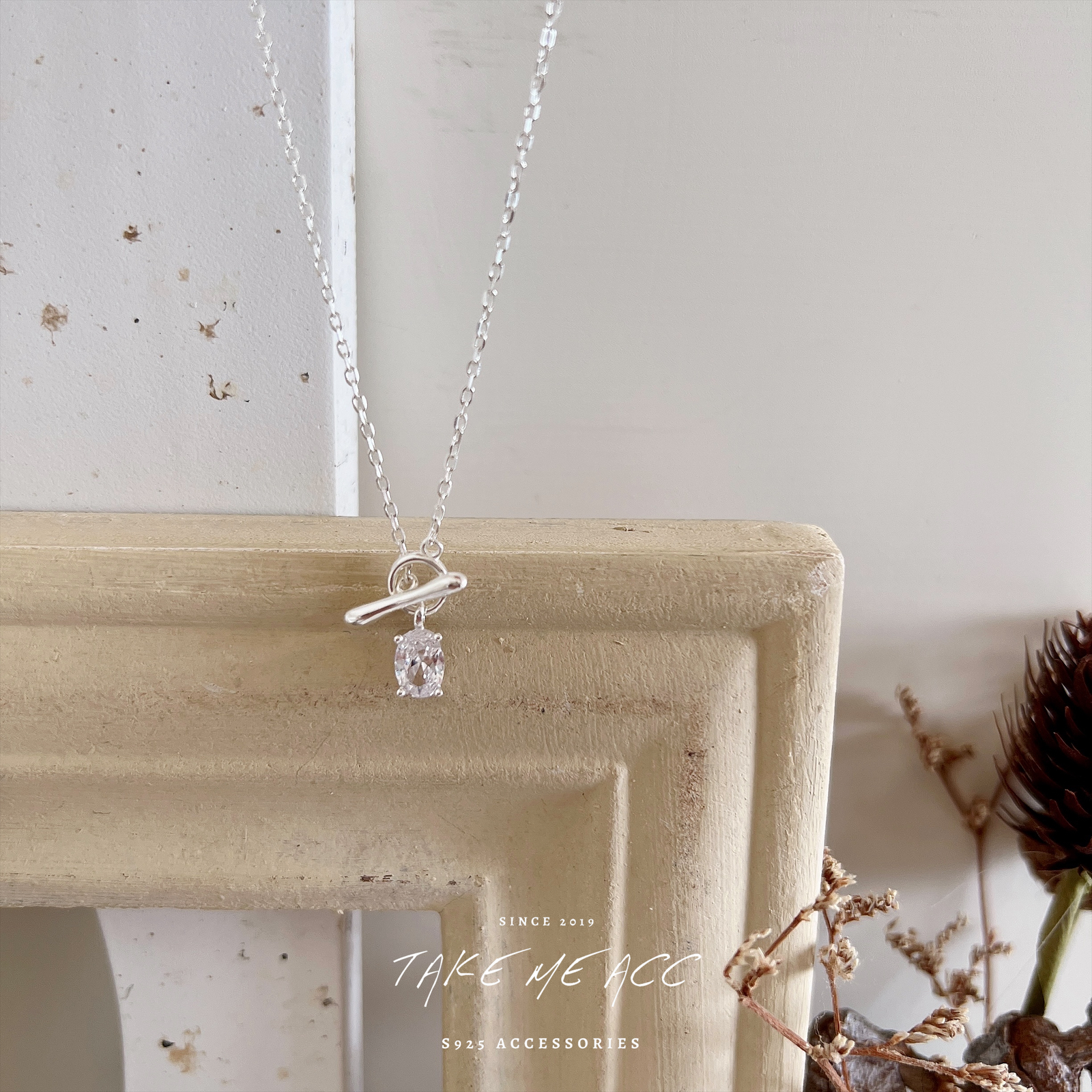 T字扣方鑽｜純銀項鍊