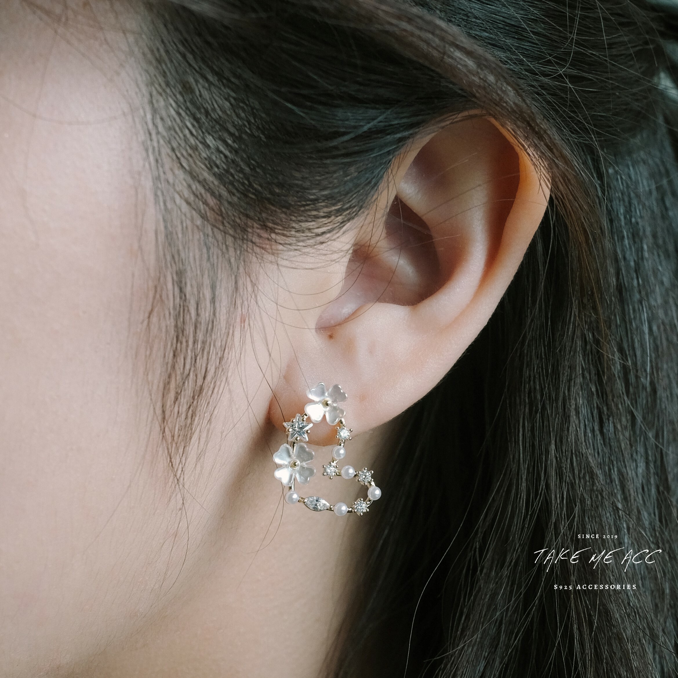 今年超美的花系列/愛心｜純銀針耳環