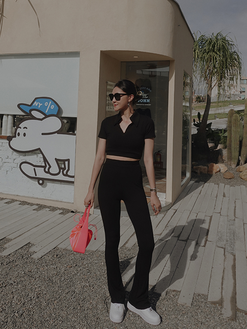 開襟Polo短袖喇叭套裝*2色