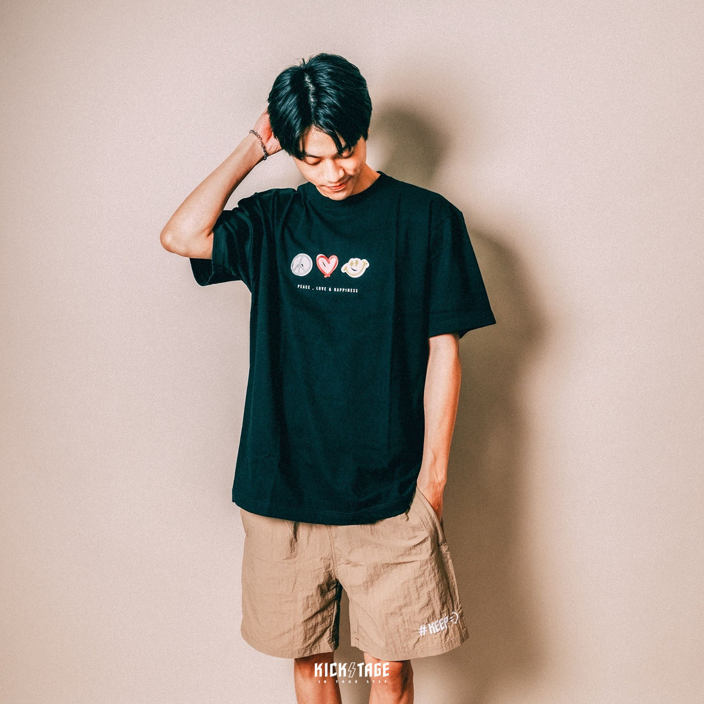 #KEEP PEACE TEE 白色 黑色 燕麥 灰色 和平愛與幸福 草寫小LOGO 閃電微笑 橘色咬標 純棉 圓領 短T 兒童 成人【KS105】