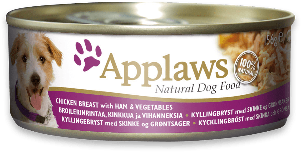 APPLAWS狗肉絲湯罐 – 雞柳, 火腿, 蔬菜156G