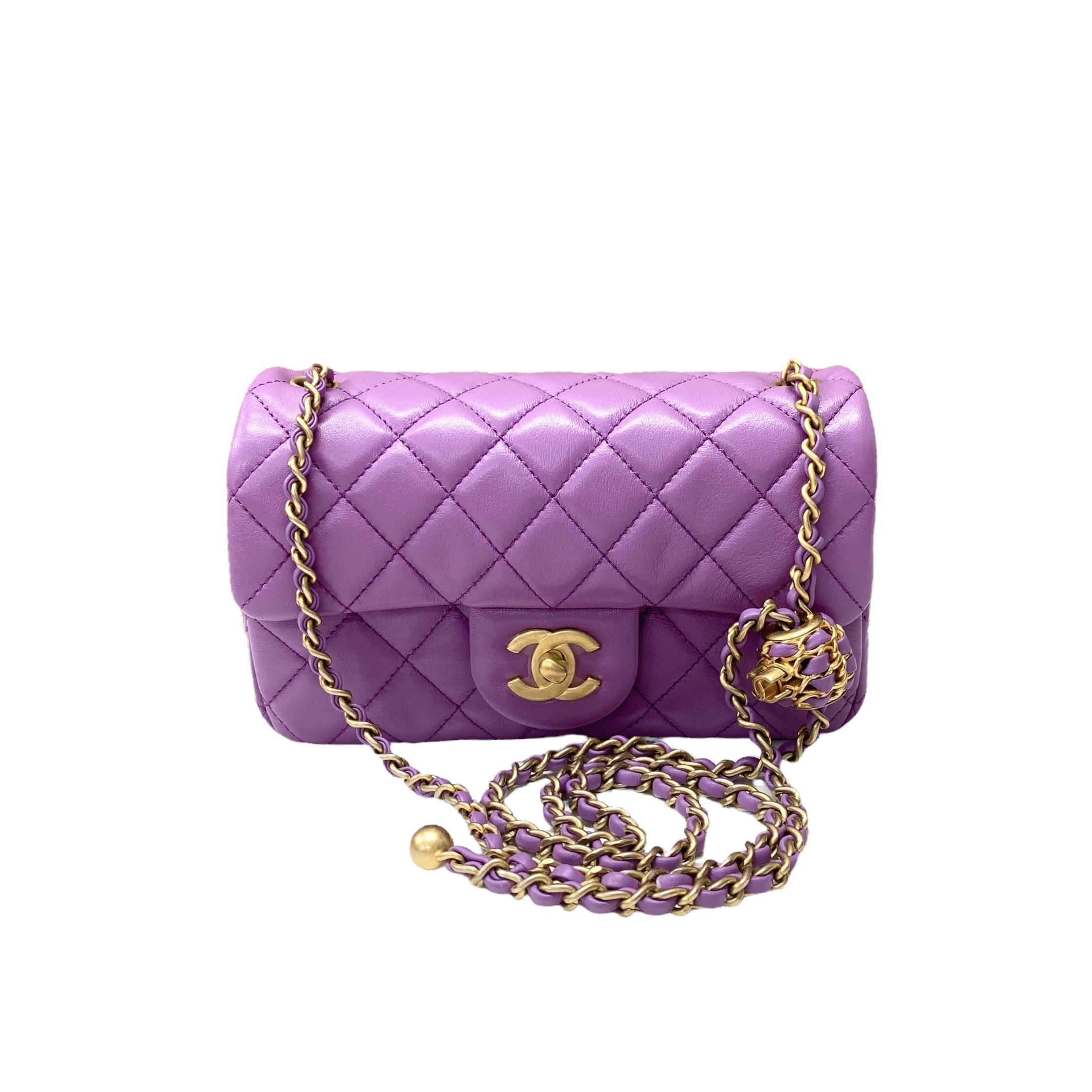 全新CHANEL AS1787 CF20cm 核桃金波/ 紫色羊皮#金球袋#BRAND 