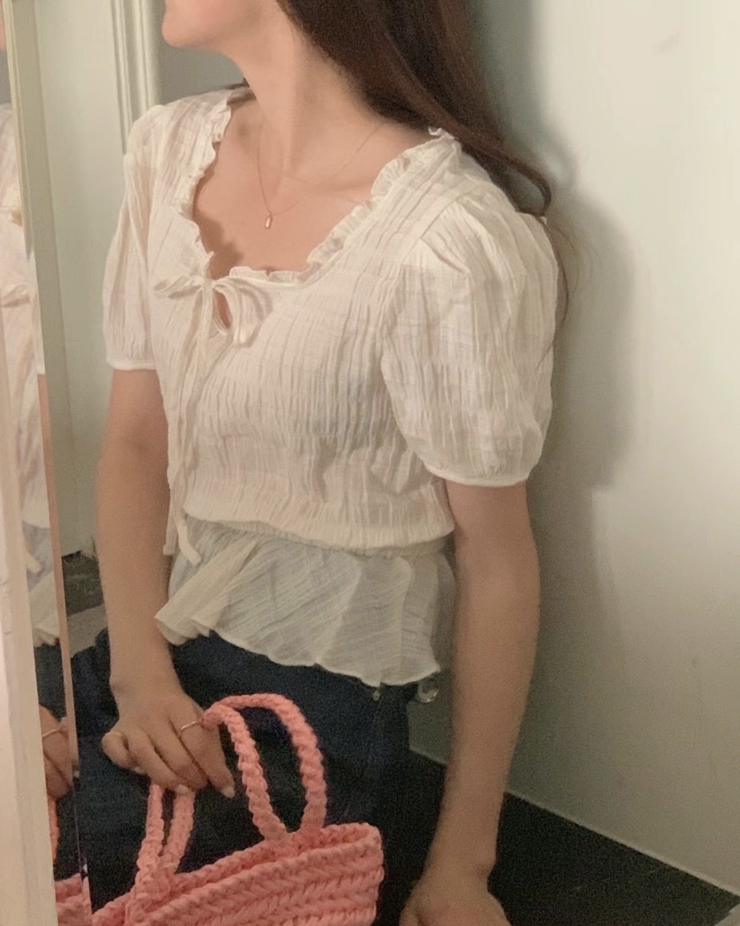 韓國製🇰🇷TP2300 法式木耳邊束腰Blouse