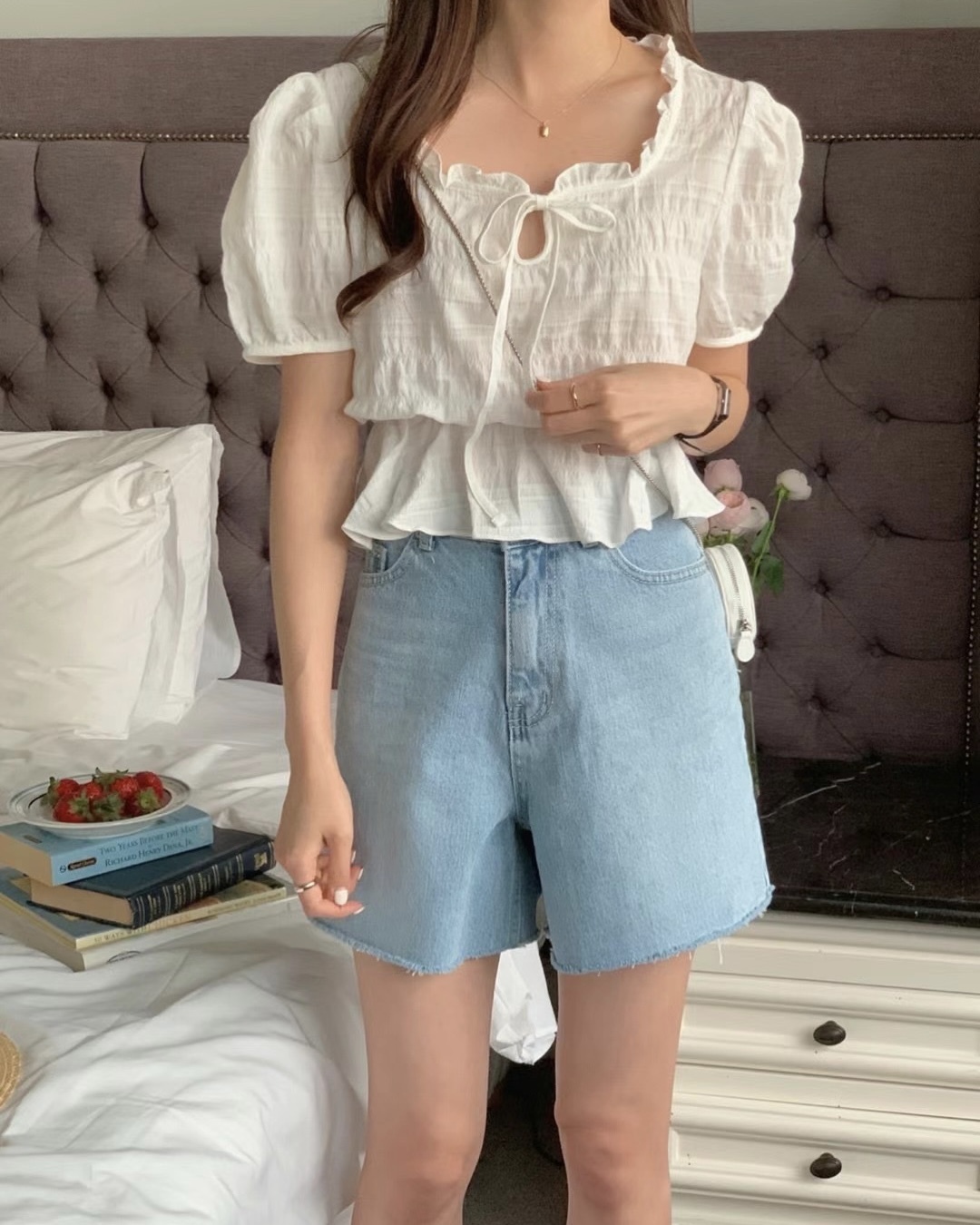 韓國製🇰🇷TP2300 法式木耳邊束腰Blouse