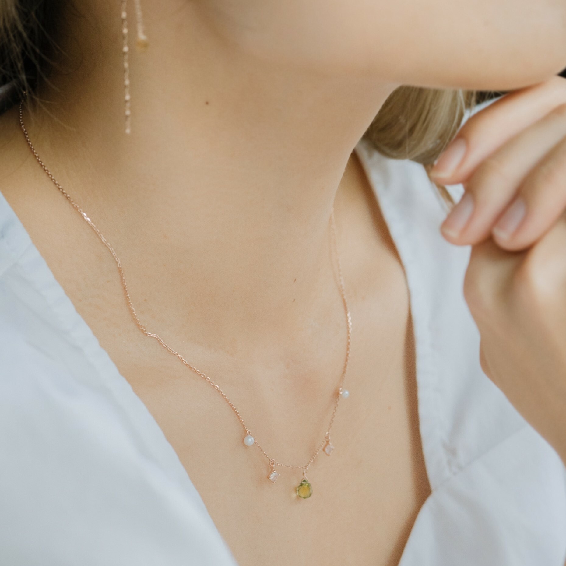 Tears橄欖菱形月光珍珠項鍊