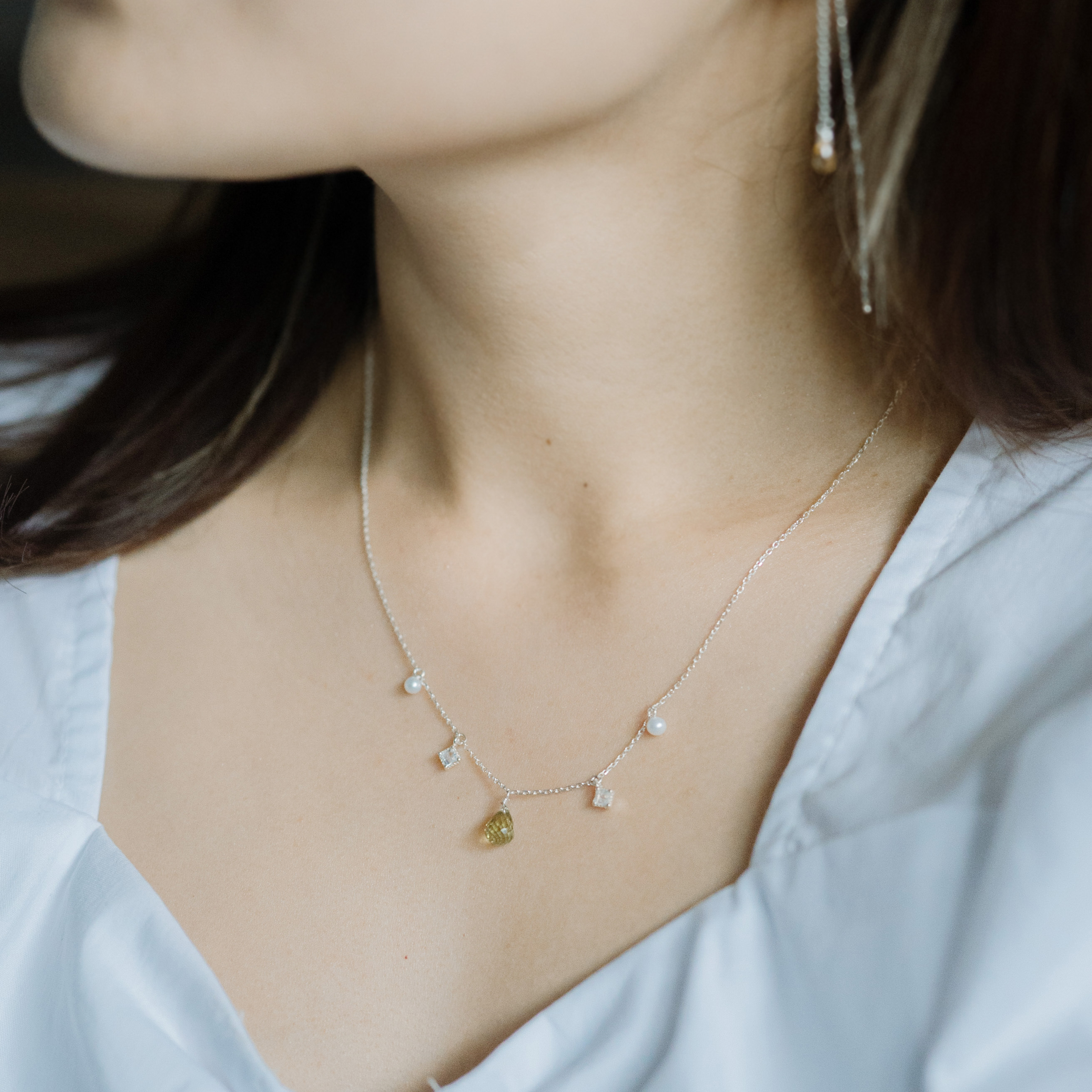 Tears橄欖菱形月光珍珠項鍊