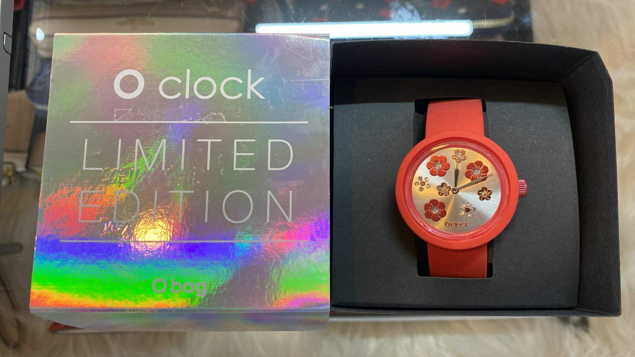 [S] O BAG O CLOCK LIMITED EDITION TRENDY WATCH, ORANGE FLOWER, EOB167 [FINAL SALE] (SOB11)