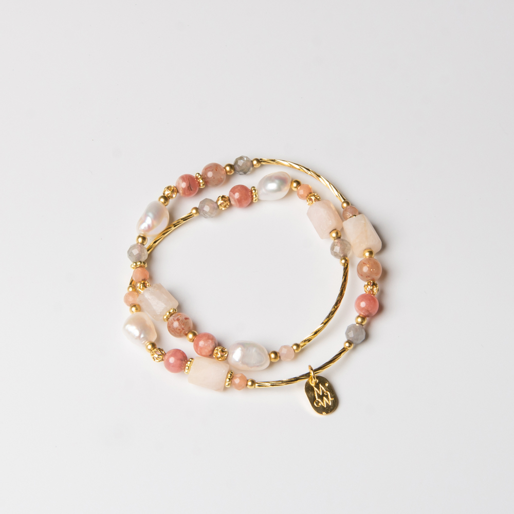 紅珊瑚樂園｜紅紋石珍珠雙圈手鍊 C1251