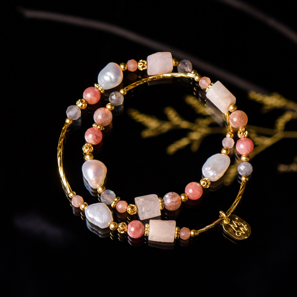 紅珊瑚樂園｜紅紋石珍珠雙圈手鍊 C1251