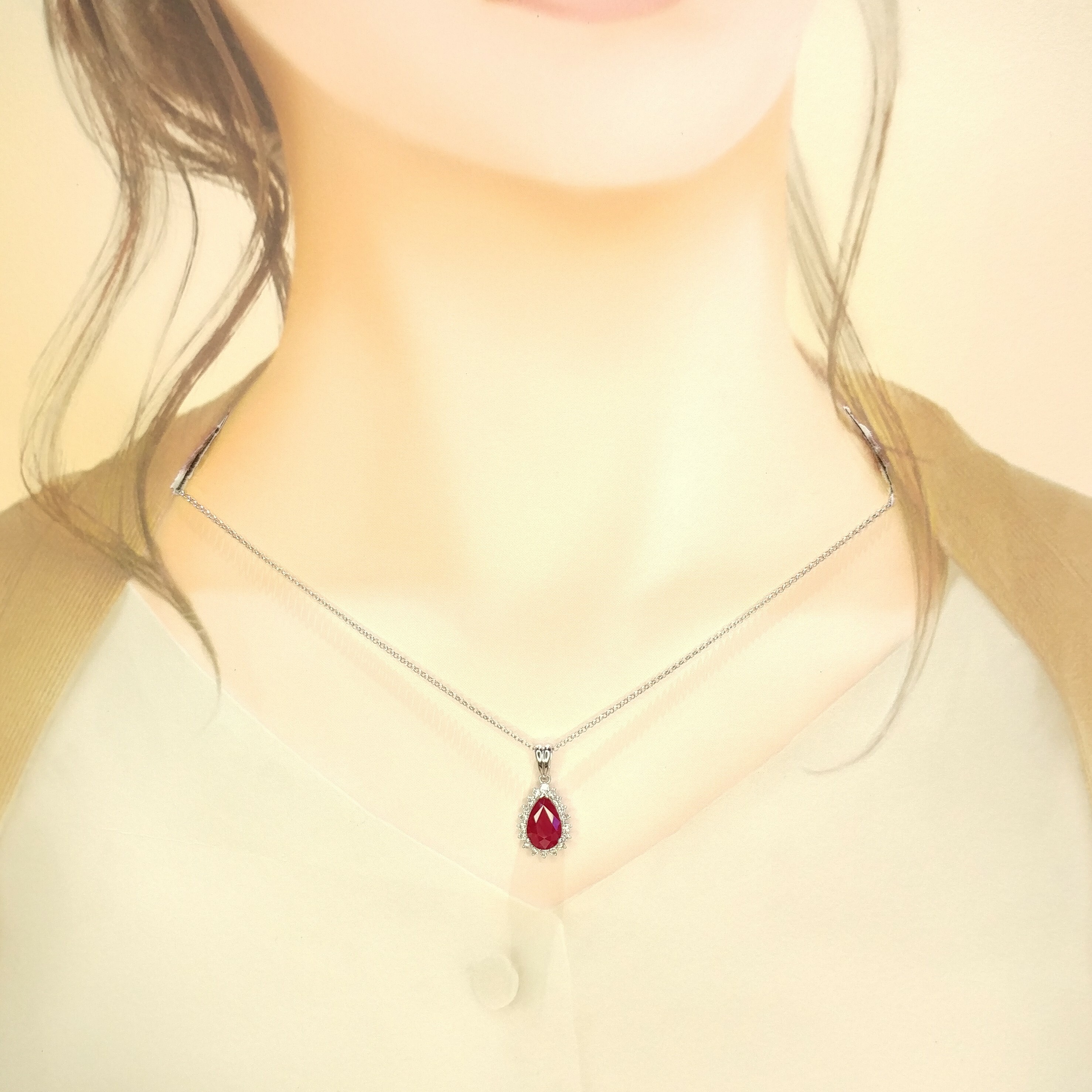 18K White Gold 2.01ct Ruby and Diamond  Pendent