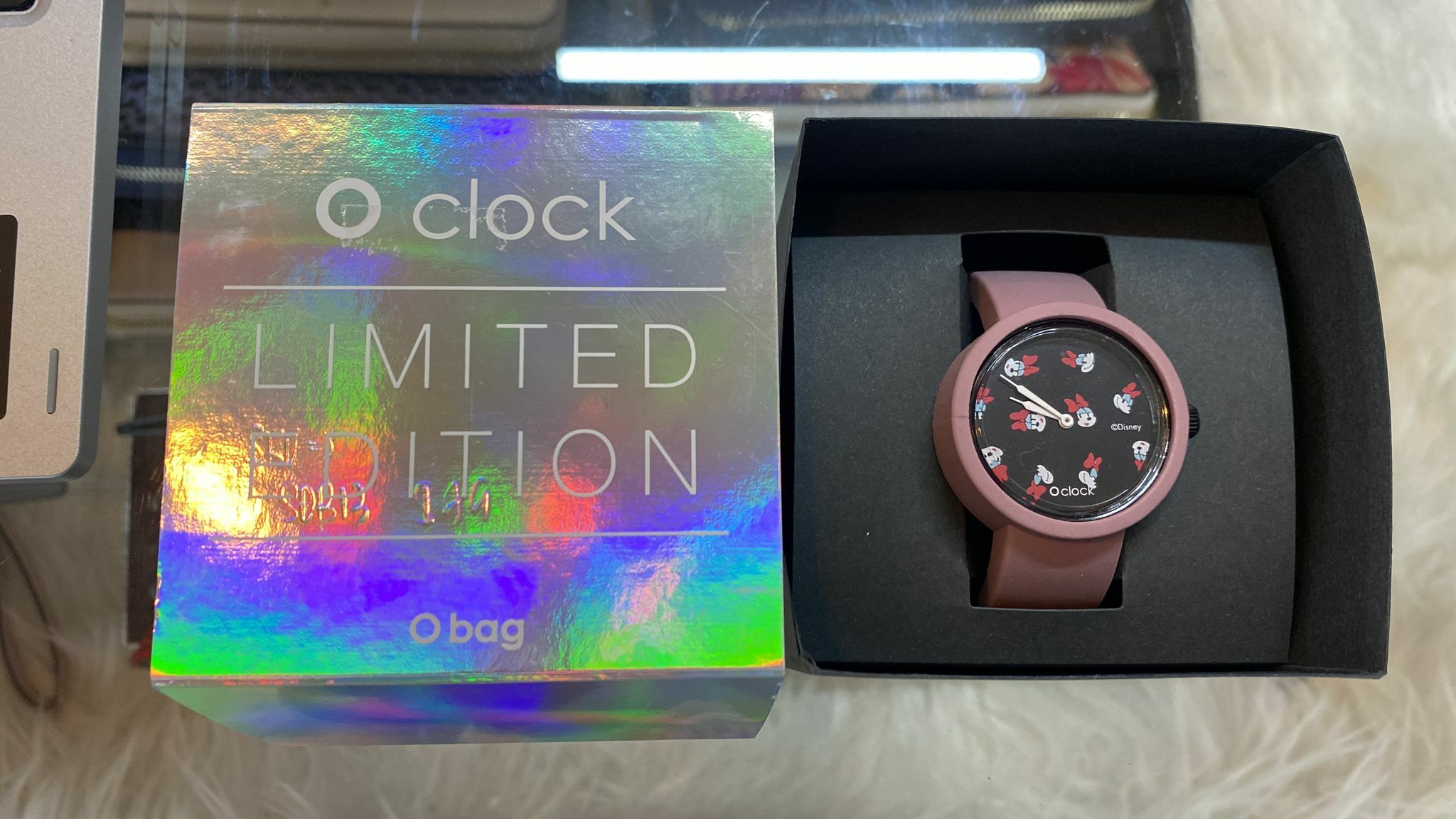 [S] O BAG O CLOCK LIMITED EDITION TRENDY WATCH, PINK MINNIE FACES/BLACK, EOB194 [FINAL SALE] (SOB13)