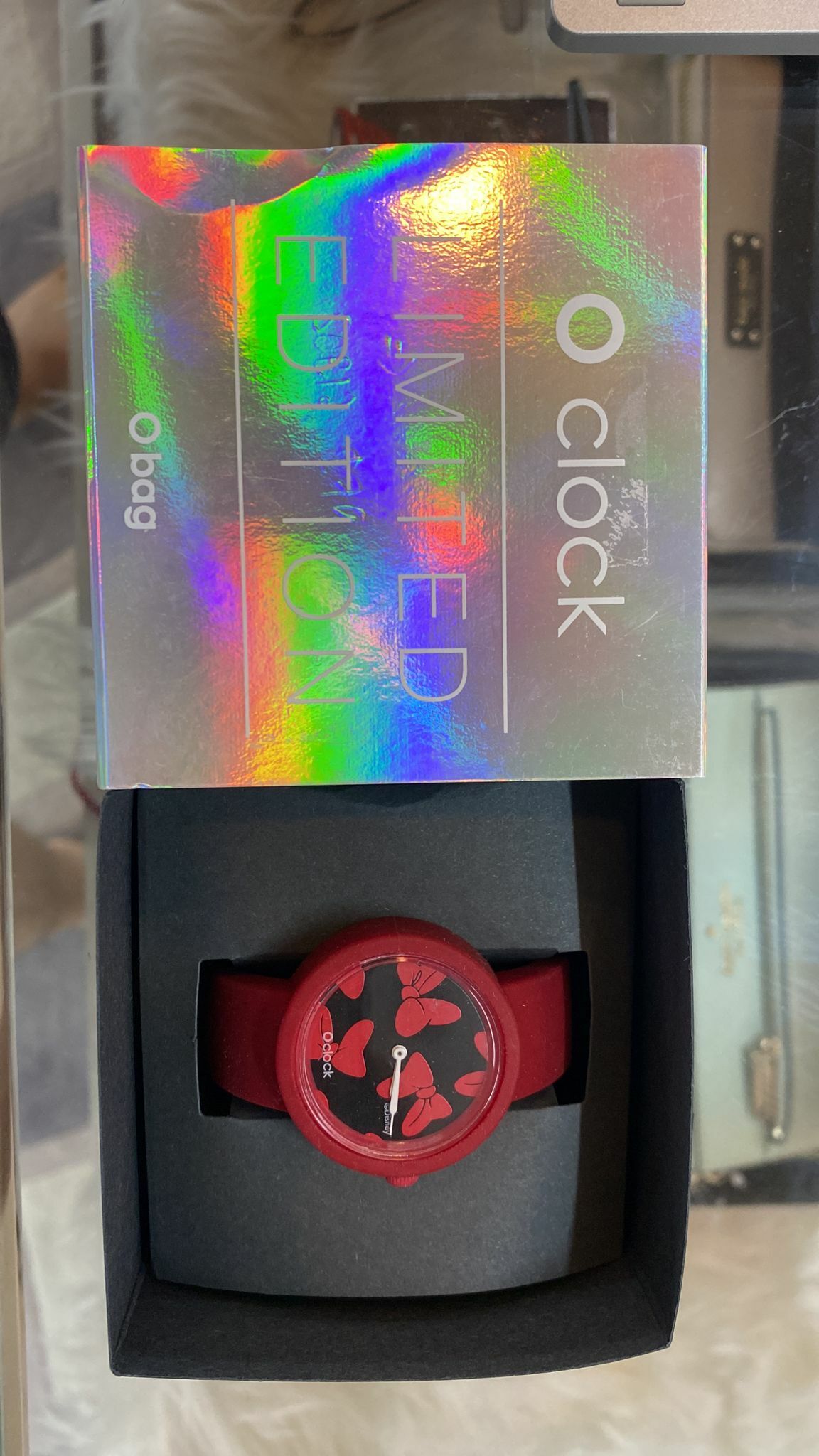 [S] O BAG O CLOCK LIMITED EDITION TRENDY WATCH, RED MINNIE BOW BLACk face, EOB191 [FINAL SALE] (SOB12)