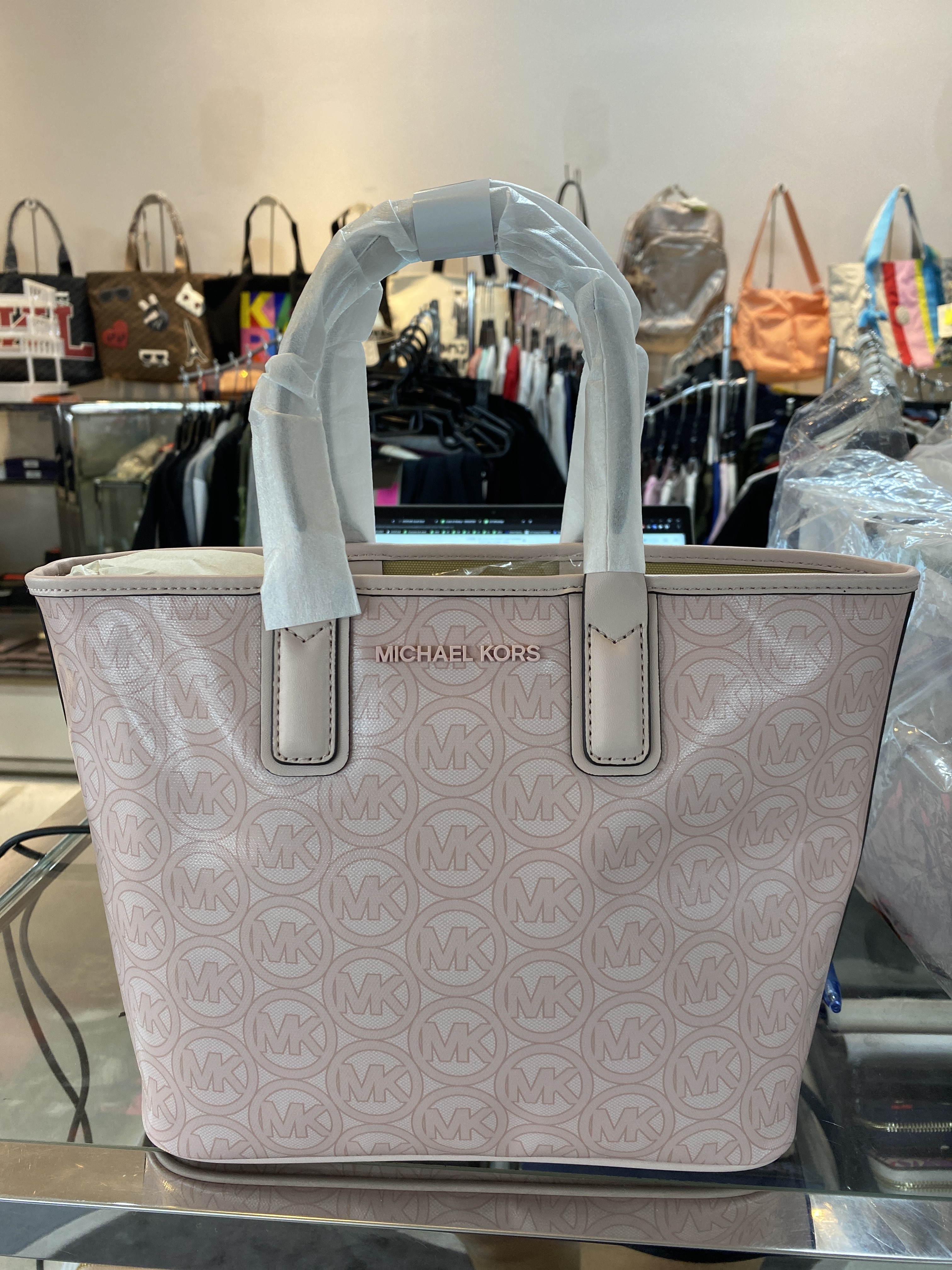[S] MICHAEL KORS 5H1T2JT1C JODIE SMALL LOGO JACQUARD TOTE BAG, POWDER BLUSH, 194900912294 (SMK65)