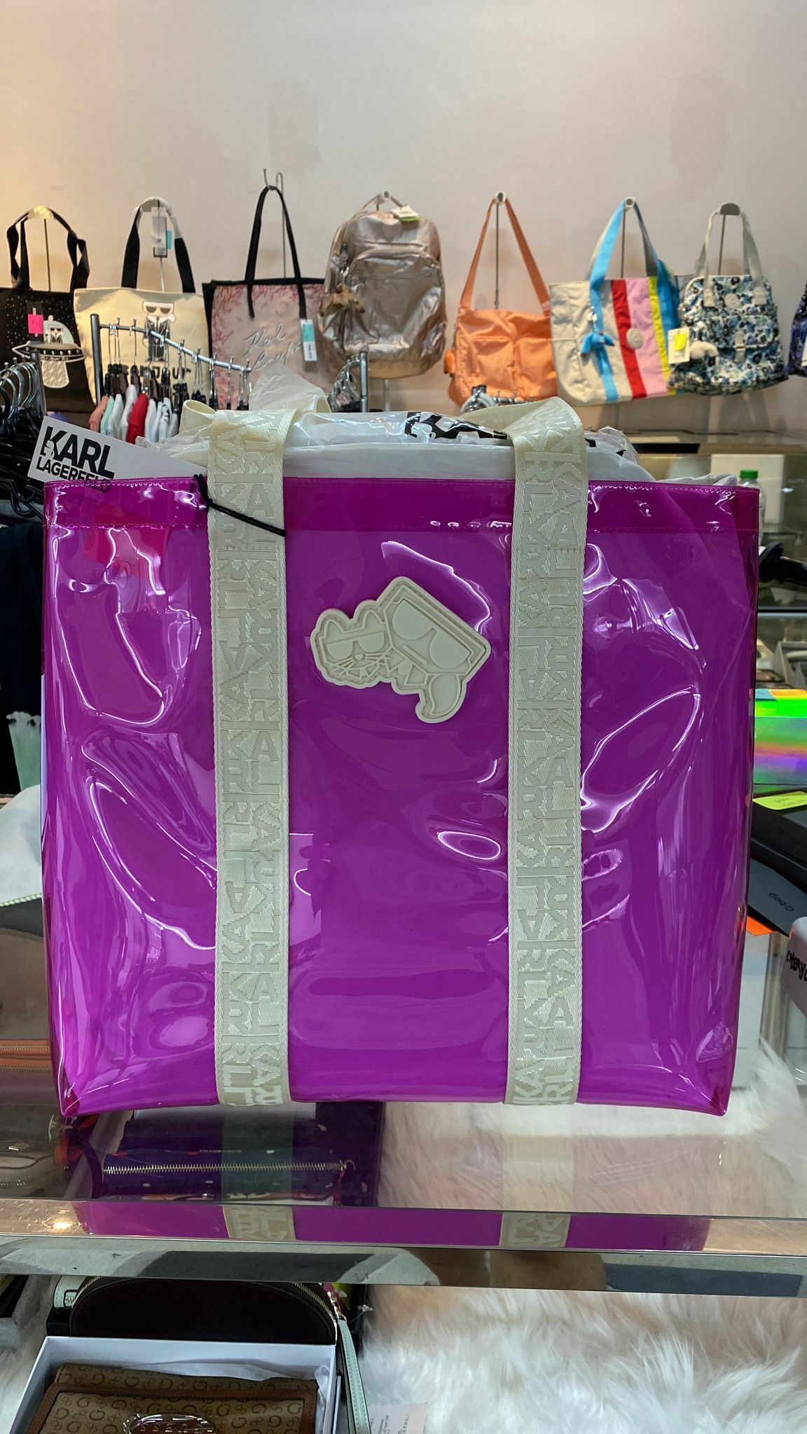 [S] KARL LAGERFELD K/KOCKTAIL TPU BEACH BAG, A512 FUCHSIA, 22UW3041-A512 (SKL132)