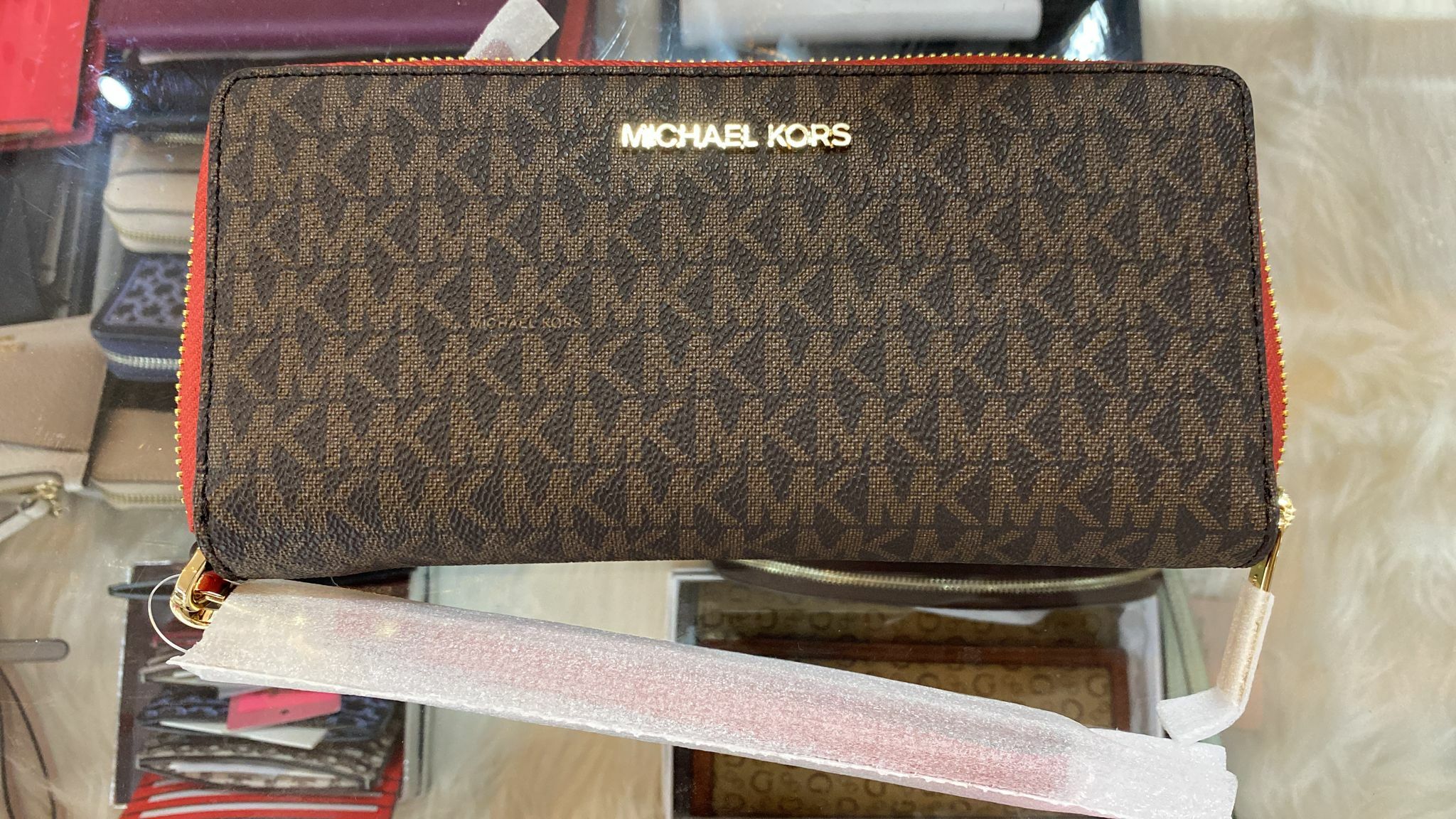 [S] MICHAEL KORS 35F8GTVT3B JET SET TRAVEL ZIP AROUND CONTINENTAL WALLET,FLAME, 194900065587 (SMK71)