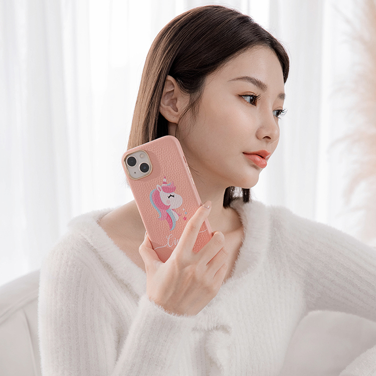 夢幻獨角獸 蜜荔殼 蜜荔粉皮革殼 - (訂製名字) iPhone客製化手機殼