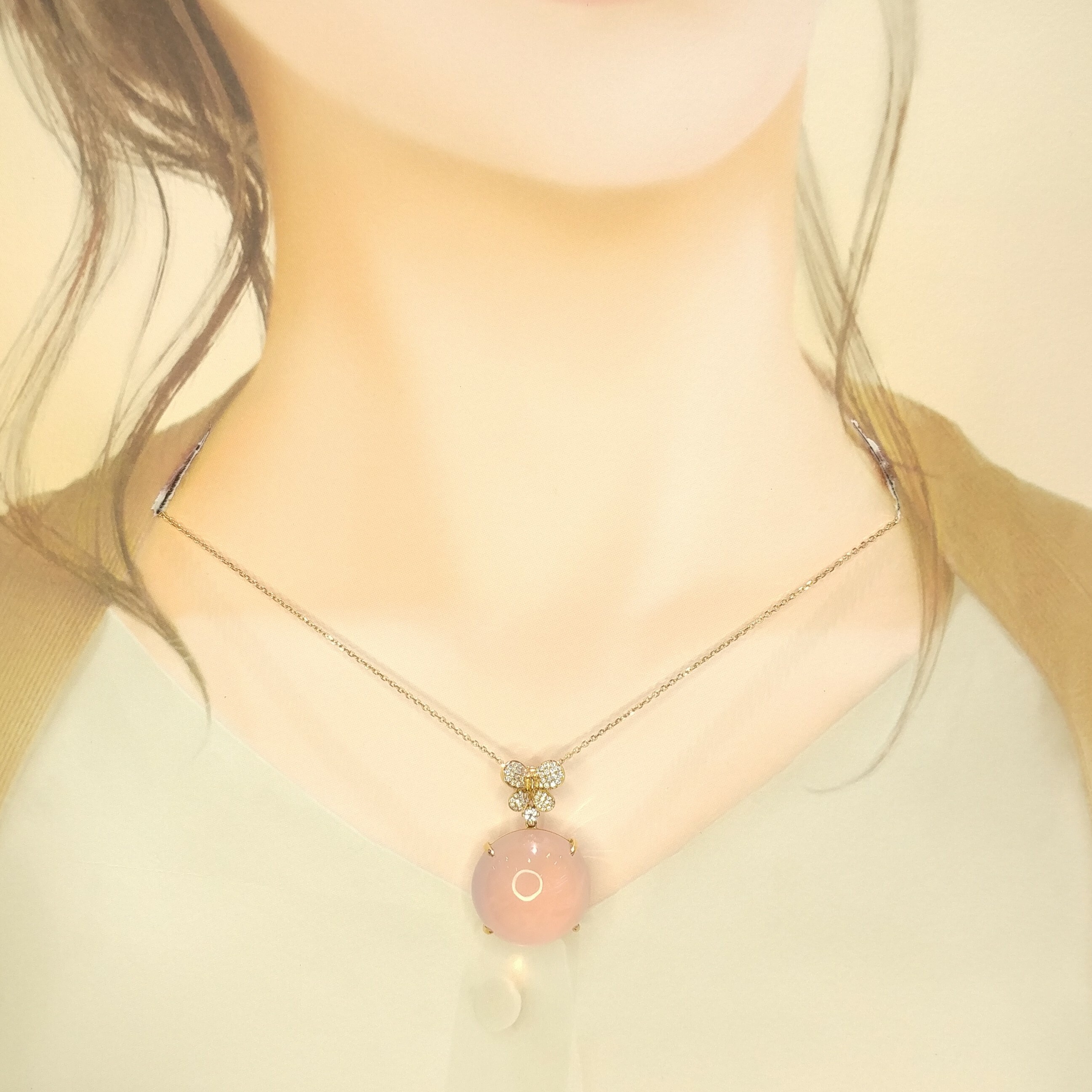 18K Rose Gold 42.8ct Quartz and Diamond Pedaant