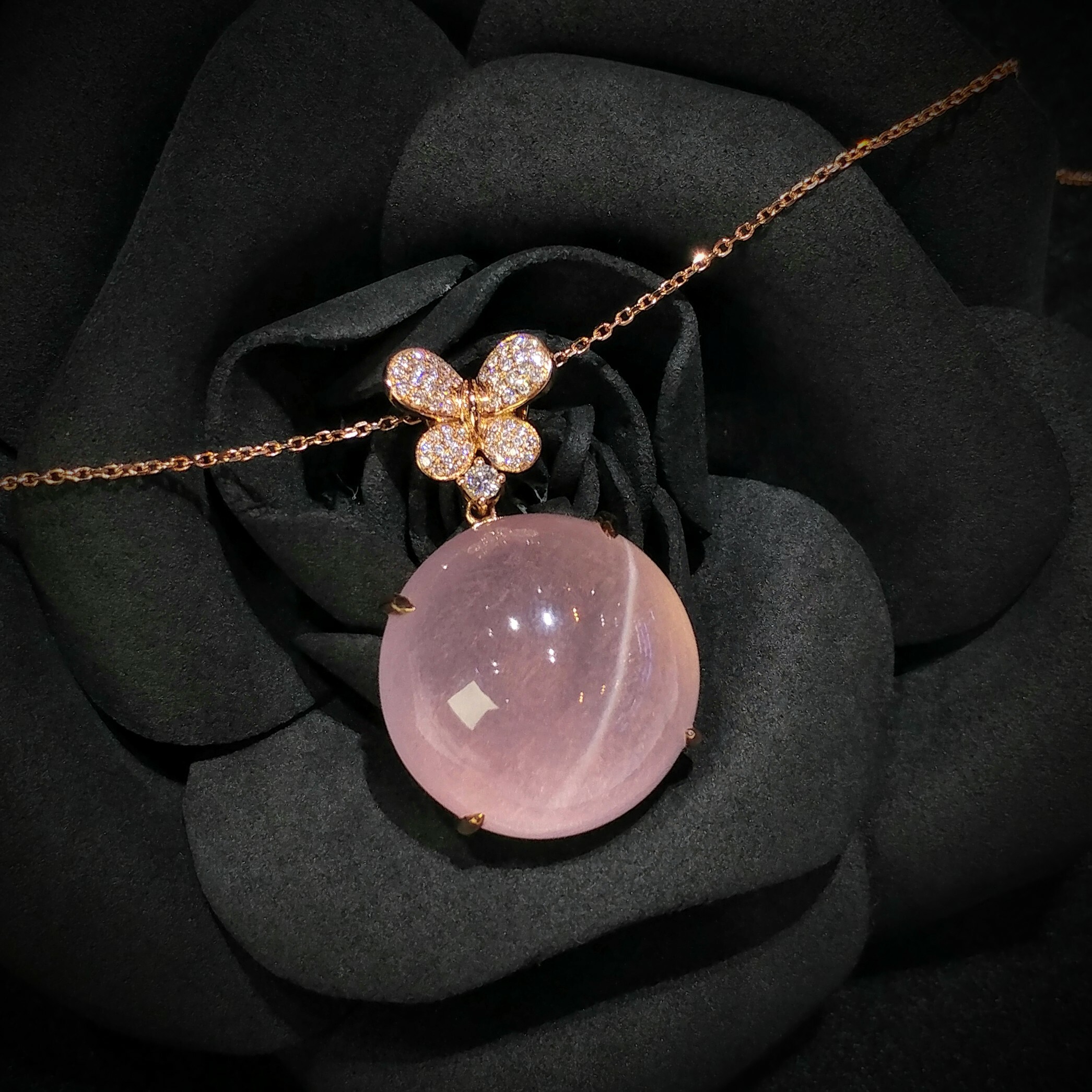 18K Rose Gold 42.8ct Quartz and Diamond Pedaant