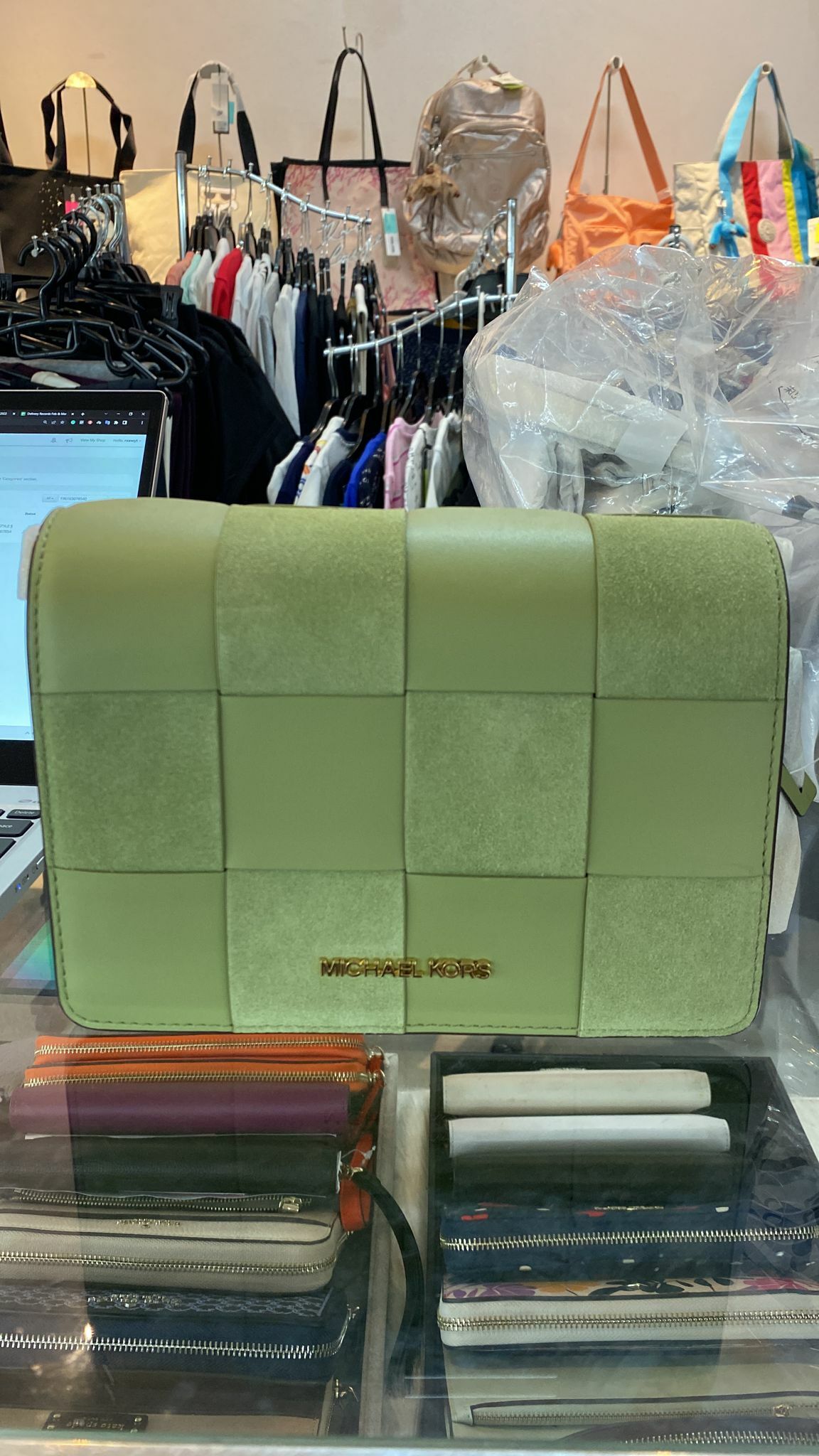 [S] MICHAEL KORS 35S2GM9C5S MERCER SMALL WOVEN FAUX LEATHER AND SUEDE CROSSBODY BAG, LT SAGE MLTI, 196163078540 (SMK70)