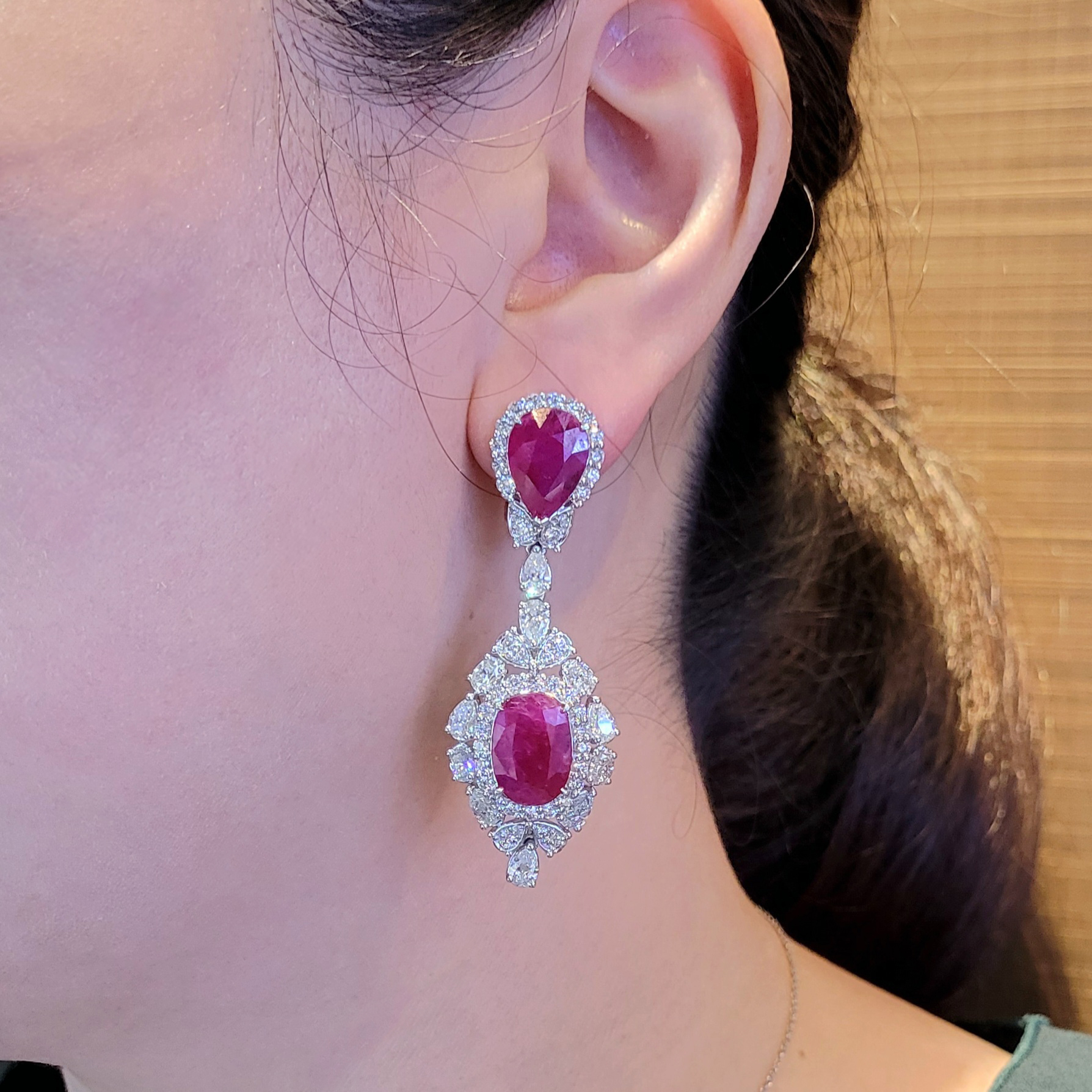 18K White Gold 16.74ct Ruby and Diamond Earring