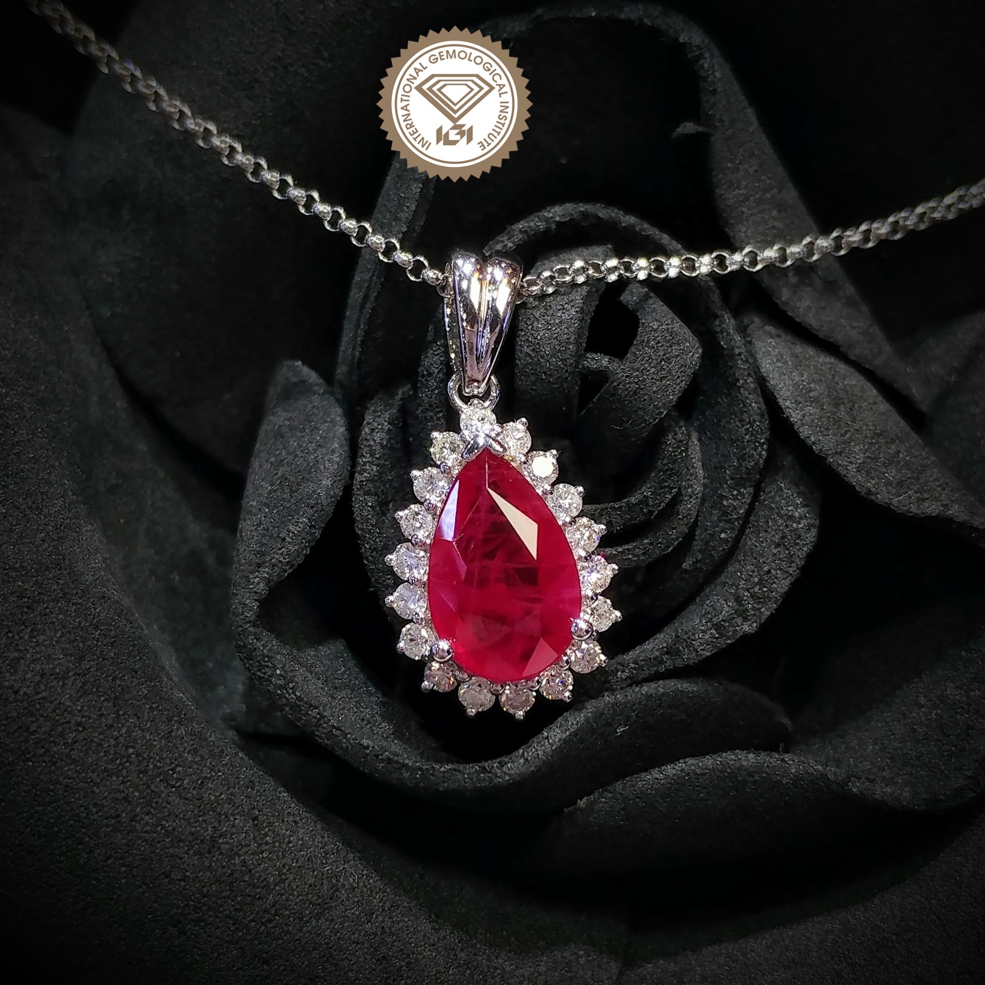 18K White Gold 2.01ct Ruby and Diamond  Pendent