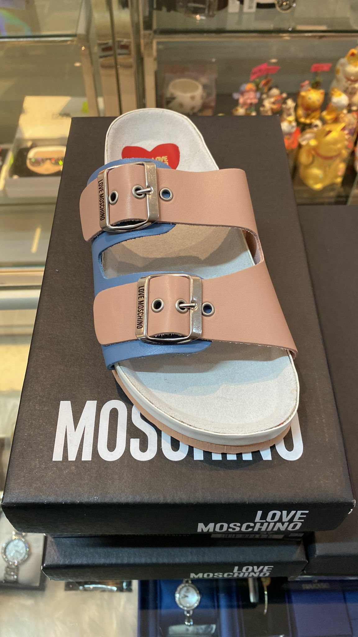 [S] LOVE MOSCHINO SLIDES, WHITE/PINK/BLUE, JA28063G0CJA160A-WHT/PNK/BLUE (SLM47)