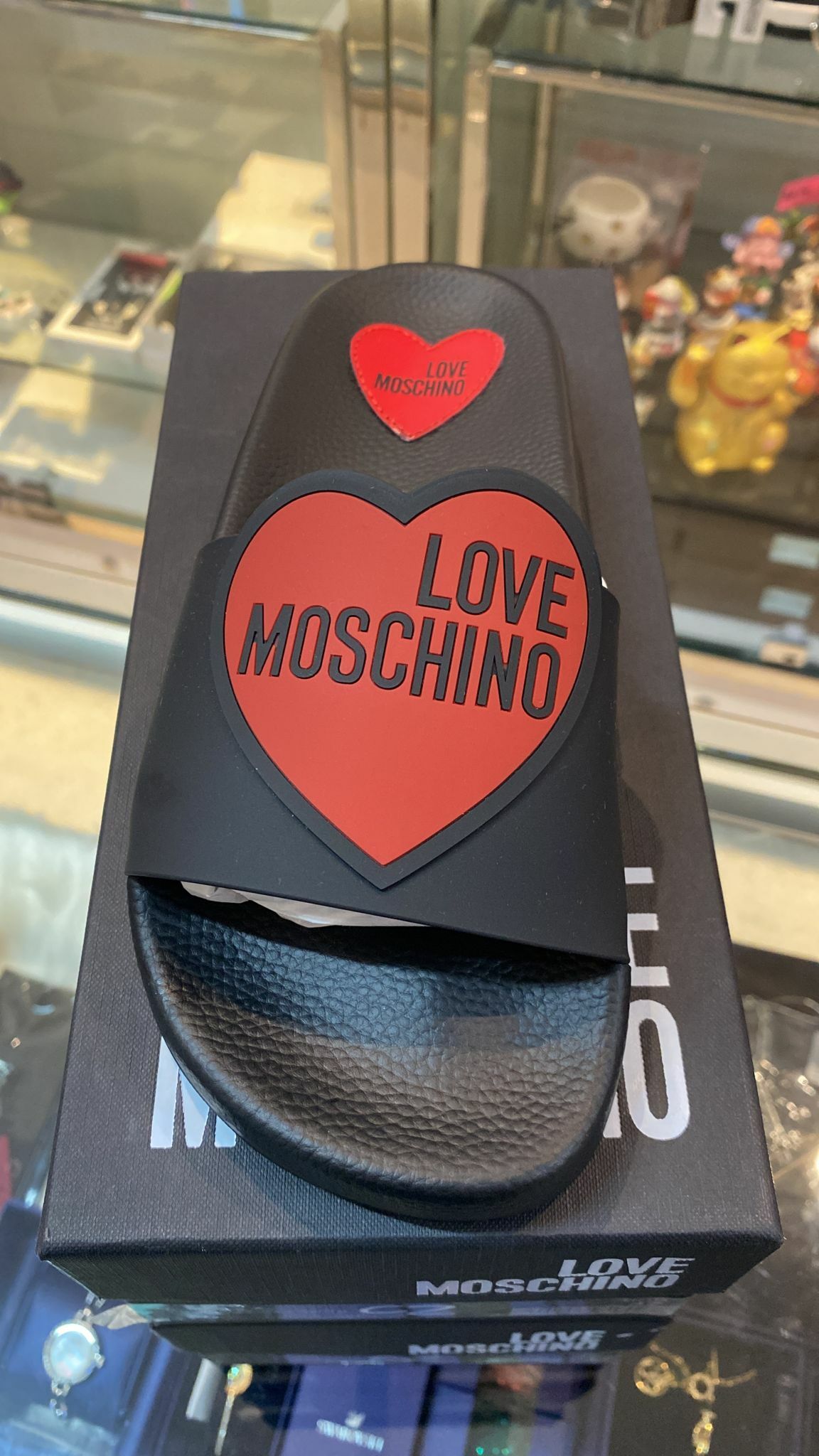 [S] LOVE MOSCHINO WOMENS SLIPPERS,BLACK/RED, JA28042G1CI13000-BLK/RED (SLM49)