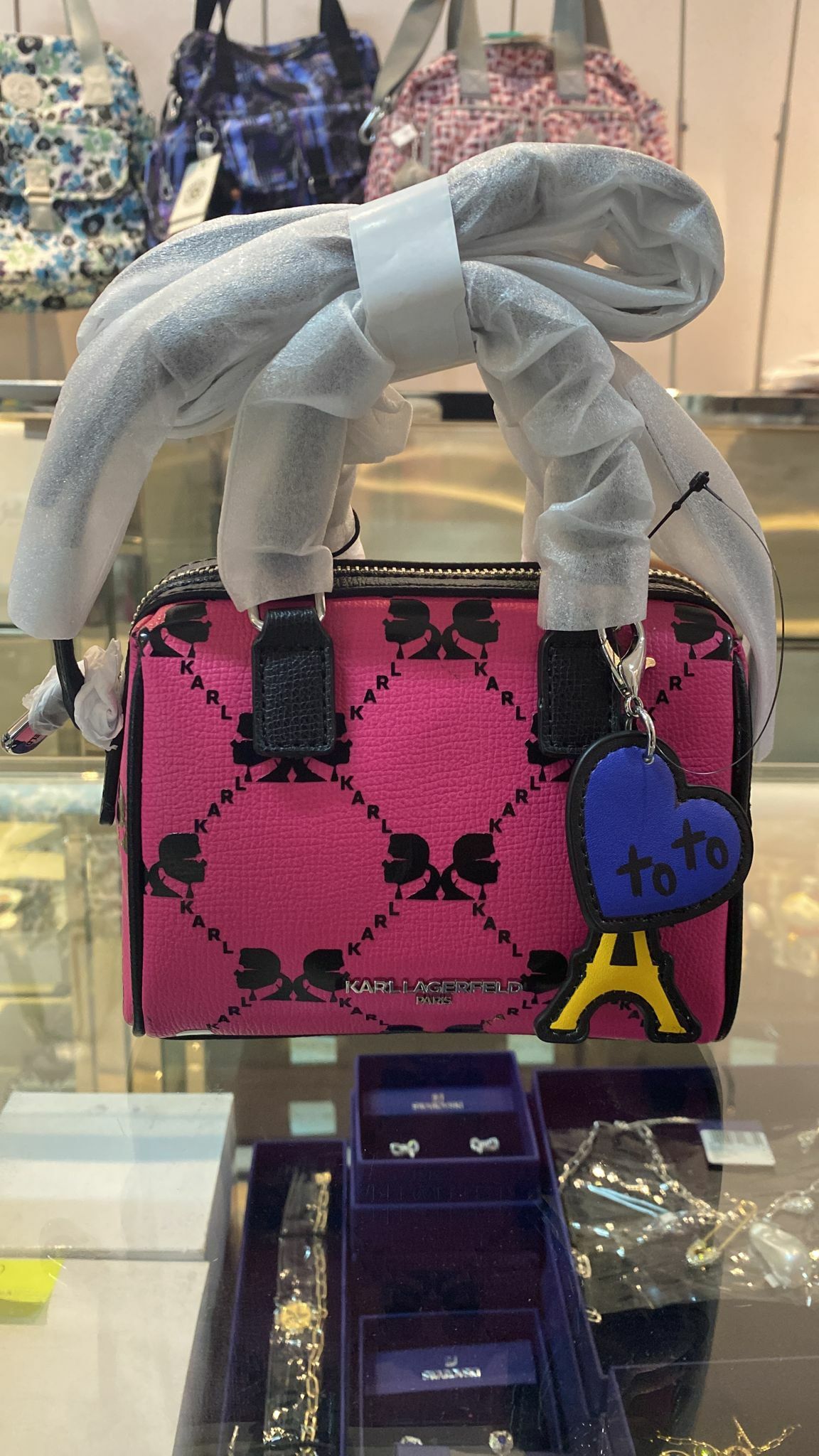 [S] KARL LAGERFELD LH2E45BU-9BL ADELE SATCHEL CROSSBODY, BLACK/BLOOM, 194775405334 (SKL136)