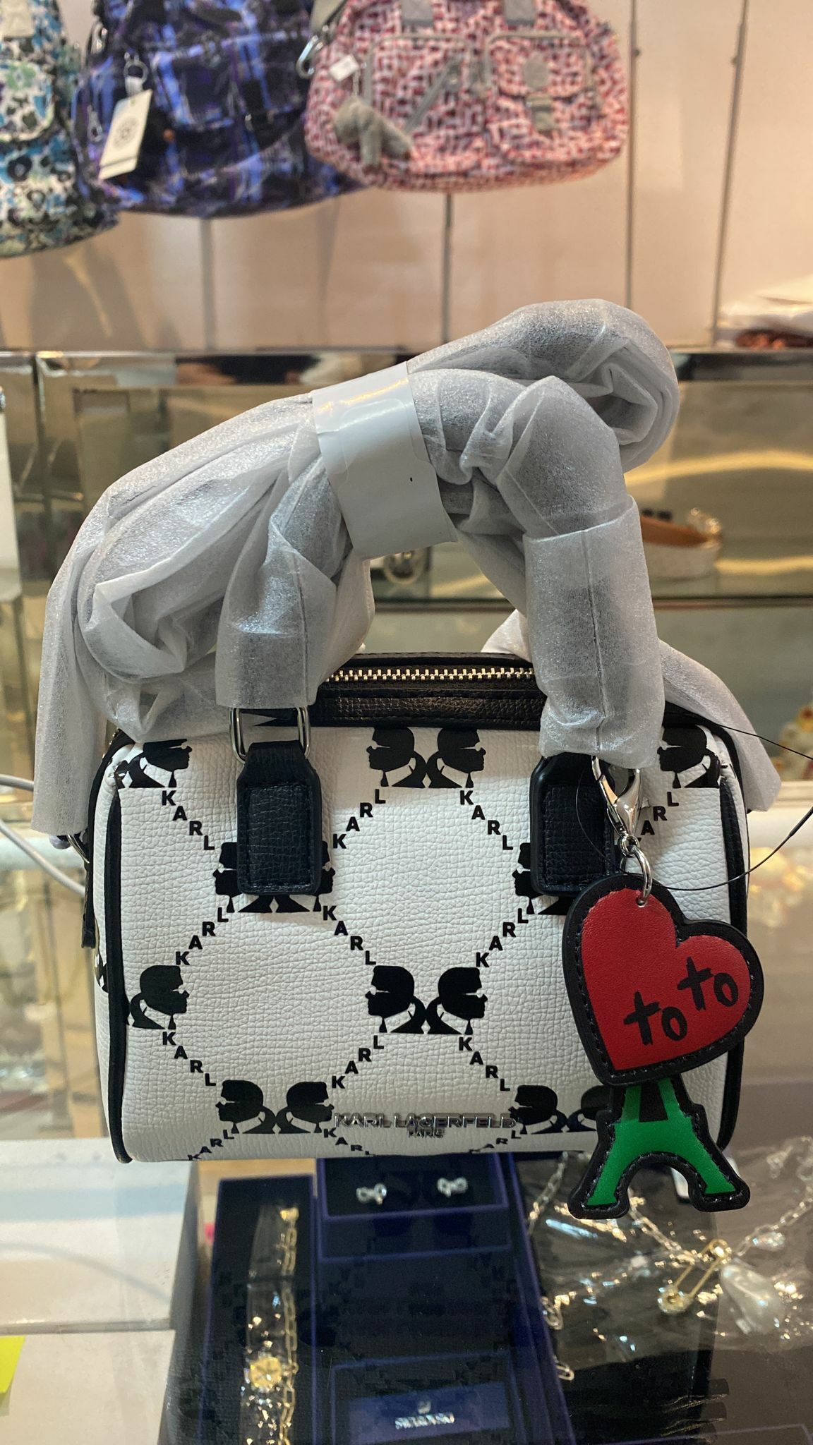 [S] KARL LAGERFELD LH2E45BU-BLW ADELE SATCHEL CROSSOBDY,BLACK/WHITE, 194775405358 (SKL137)