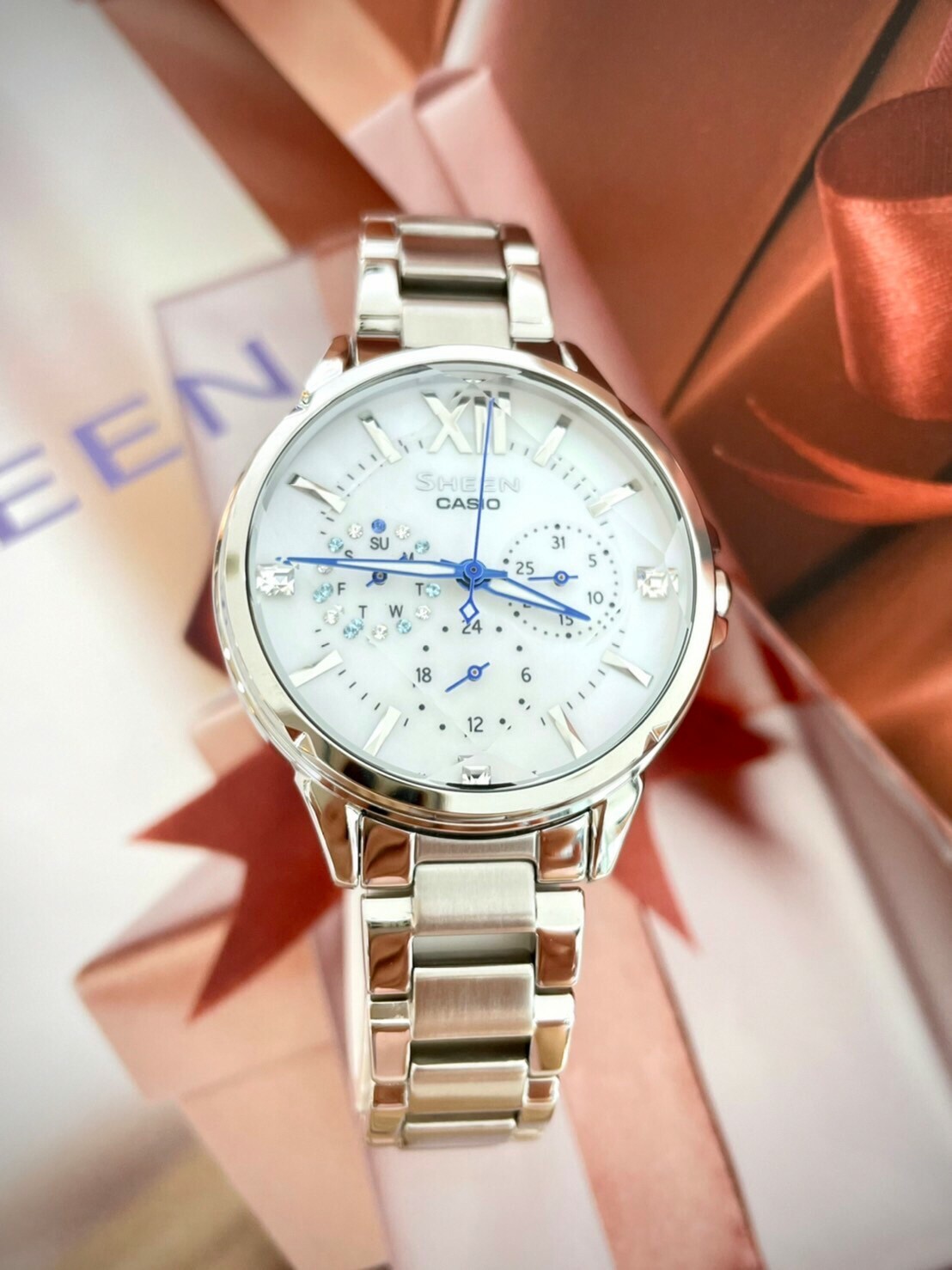 【CASIO 卡西歐】SHEEN系列 晶鑽閃耀女錶 SHE-3056D-7A 36mm  現代鐘錶