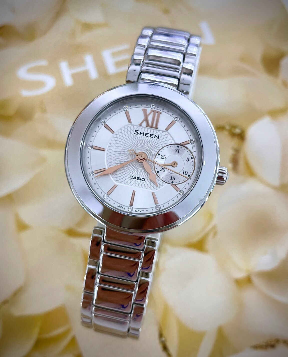 【CASIO 卡西歐】SHEEN系列 晶鑽時刻優雅女錶 SHEEN SHE-3050D-7A (銀色) 32mm  現代鐘錶