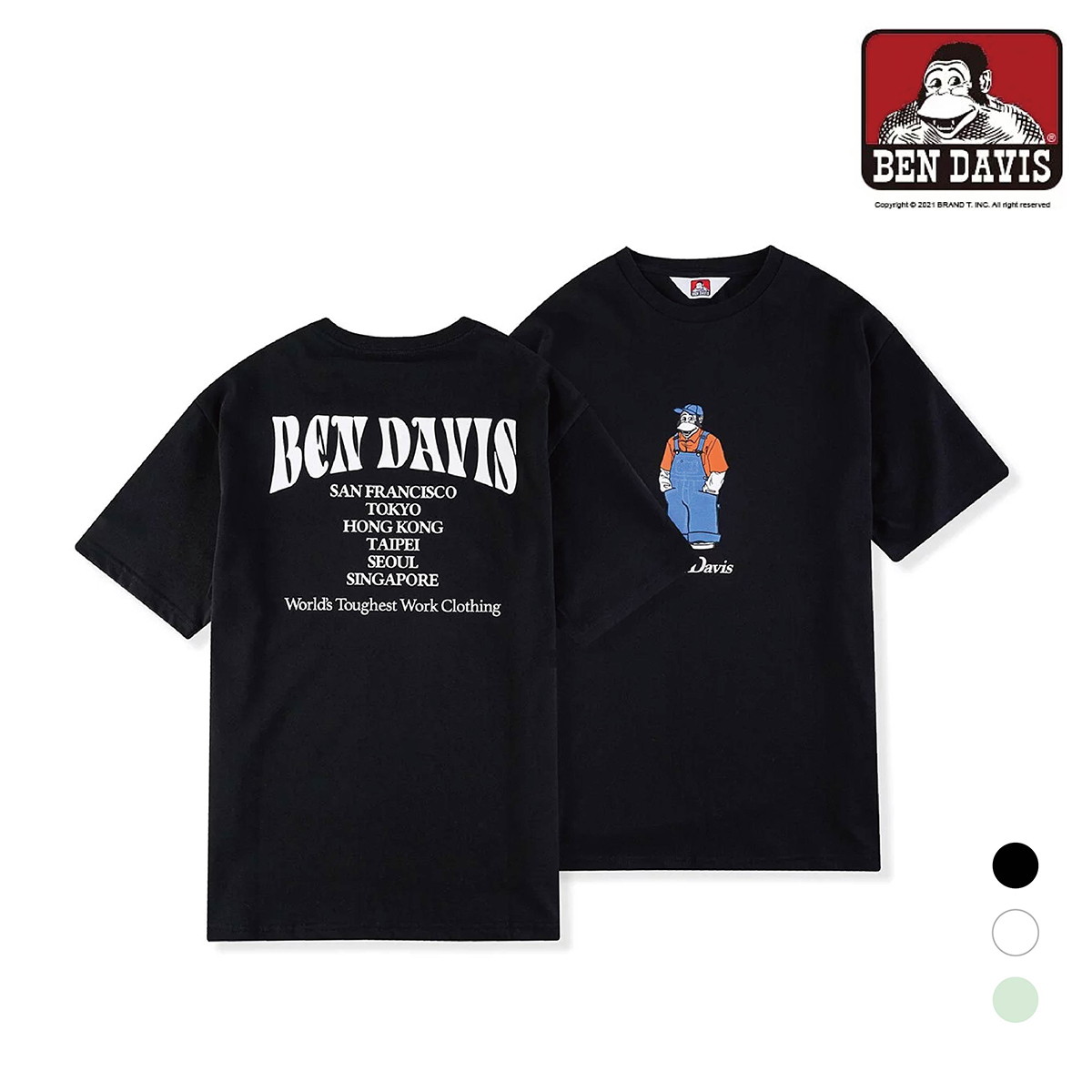 【 BEN DAVIS | 吊帶褲猿人圖短TEE - 3色 】