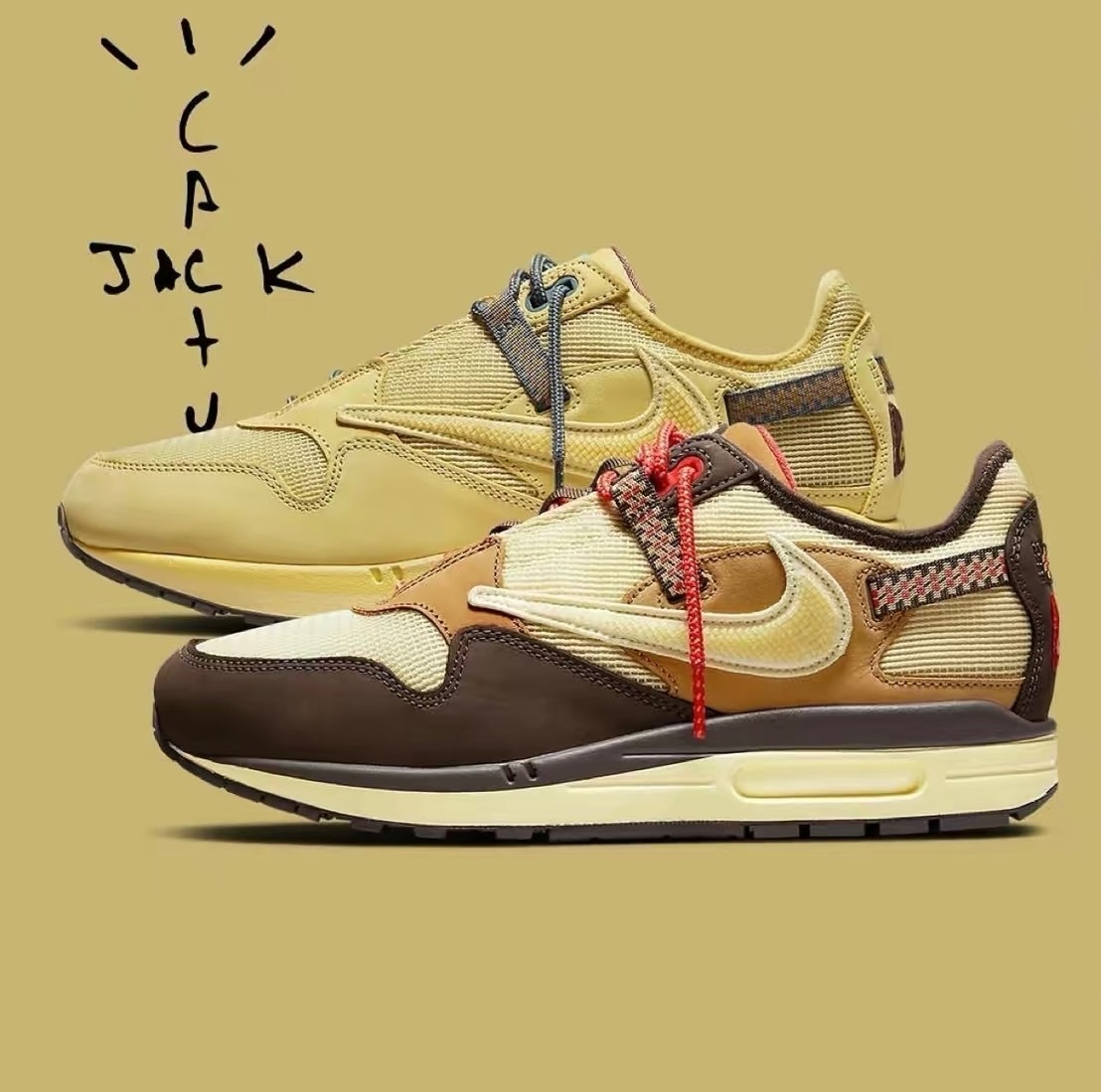Travis Scott x NIKE AIR MAX 1聯名限定 倒勾 卡其棕/土星金 男女同款