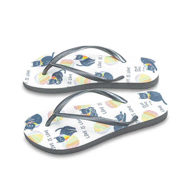 彩虹貓咪 普普設計 彩虹系列 女款細帶人字夾腳拖 銀河灰