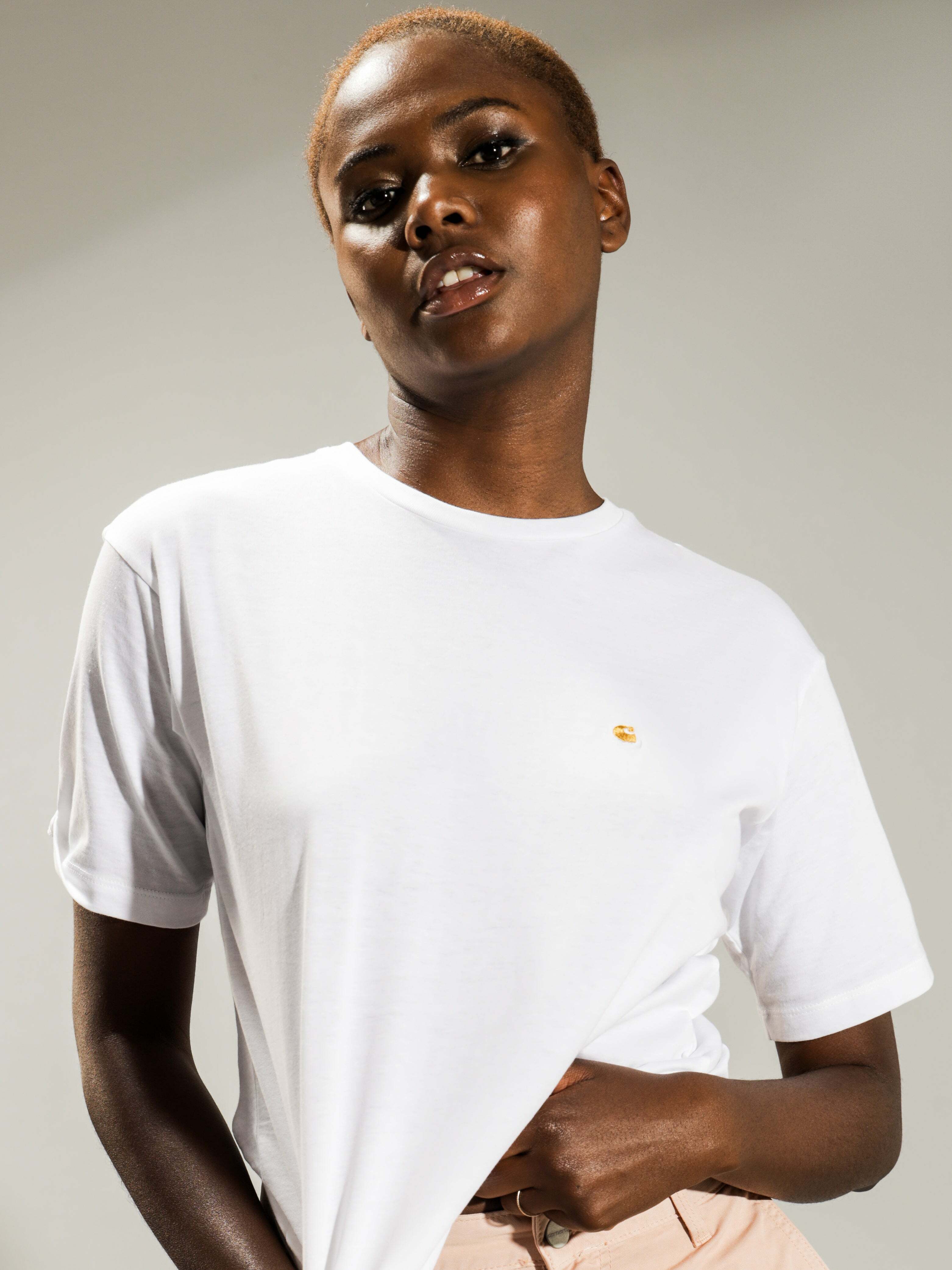 小金LOGO 短袖 T恤 白色 女