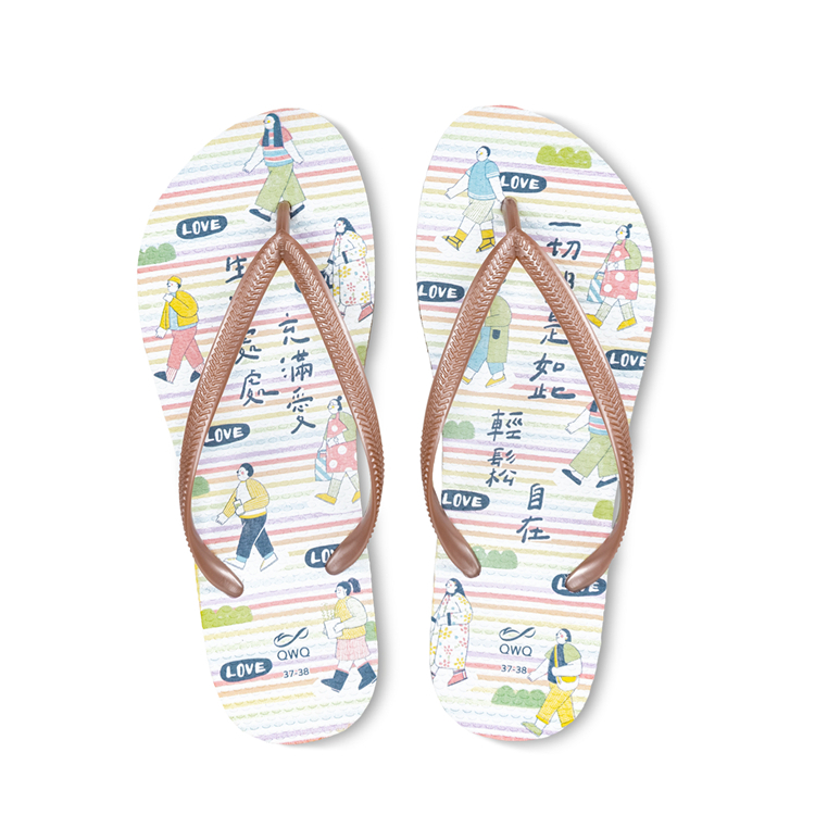 充滿愛 普普設計 彩虹系列 女款細帶人字夾腳拖 薔薇金