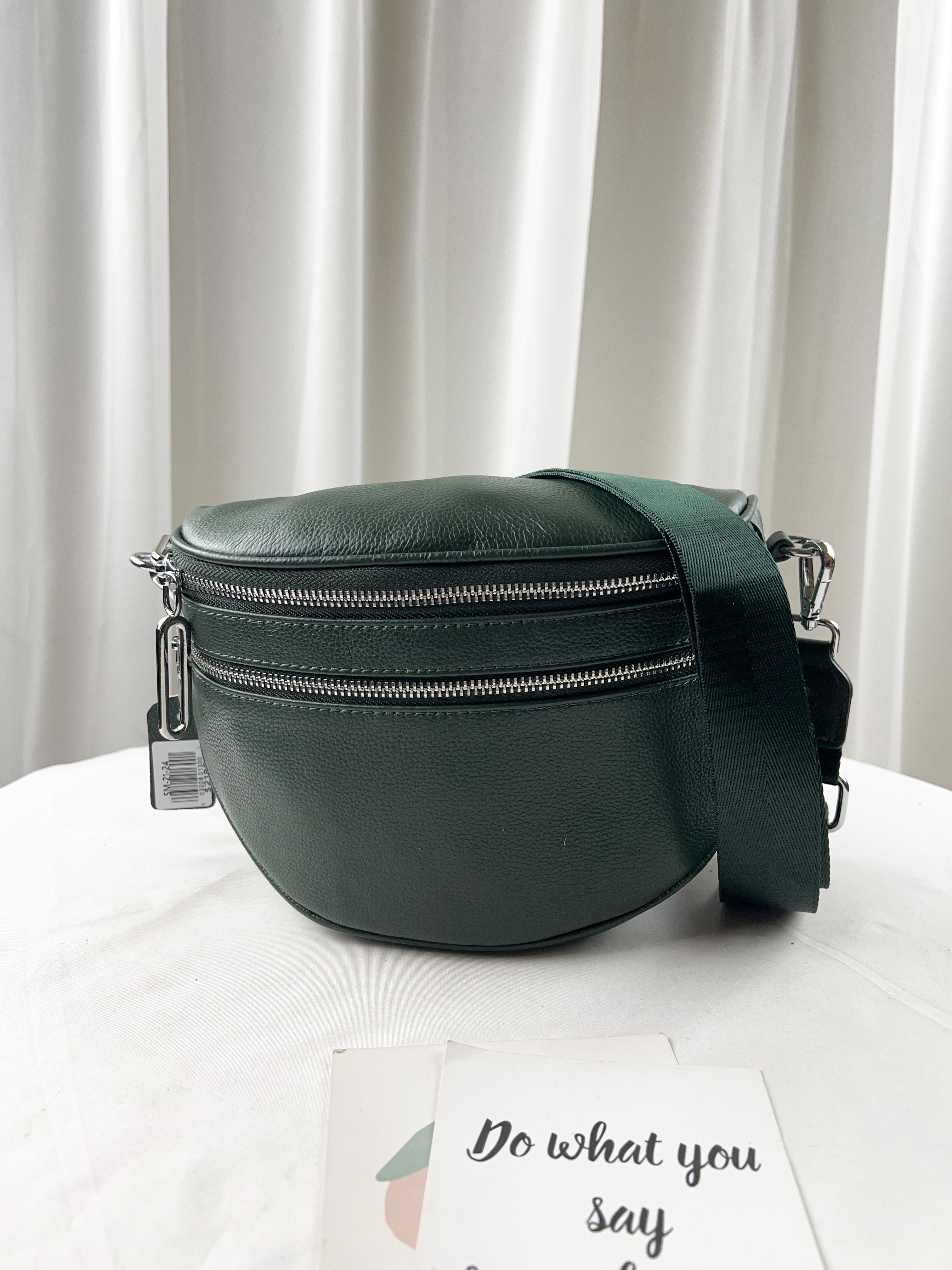 草地綠 真皮牛皮斜背腰包 / 側背包 #SM-21-24