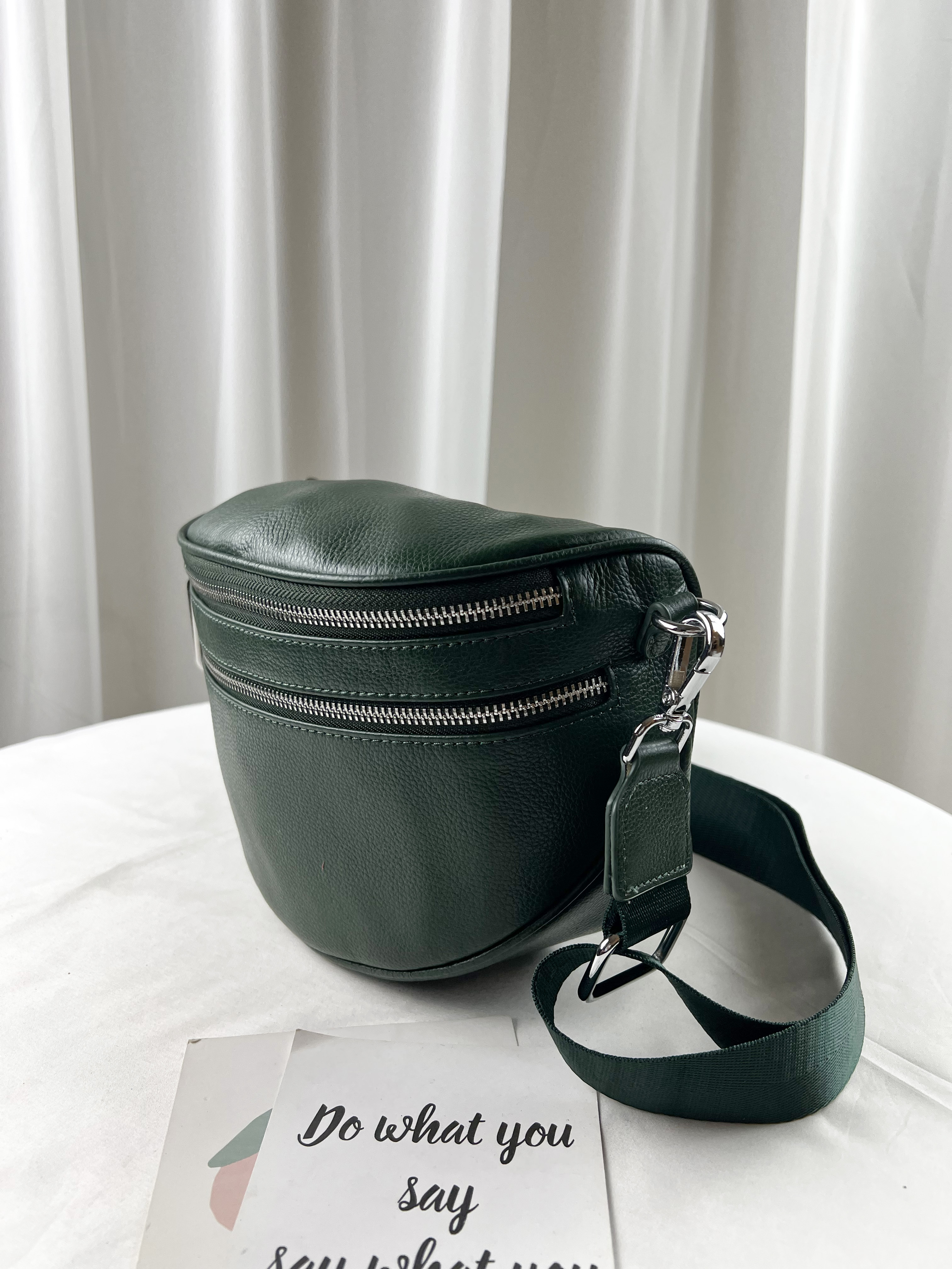 草地綠 真皮牛皮斜背腰包 / 側背包 #SM-21-24